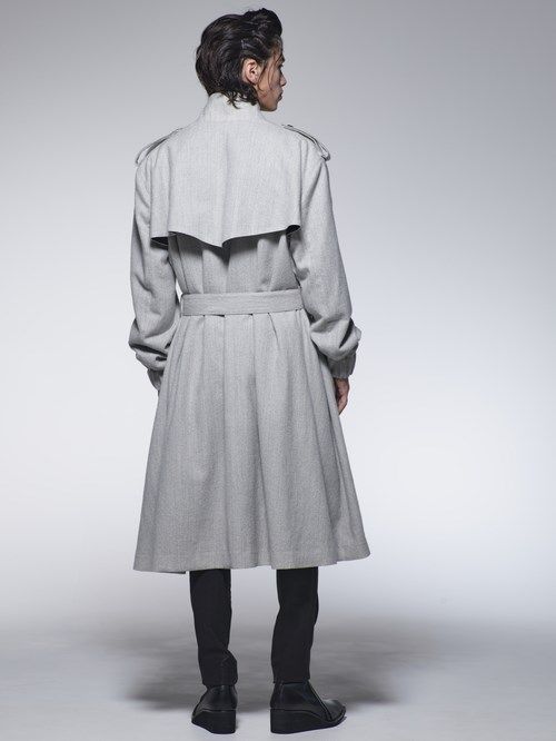 《予約品》 StandCollarDrapeCoat / スタンドカラードレープコート / ライトグレー 【kiryuyrik】 10月以降入荷予定
