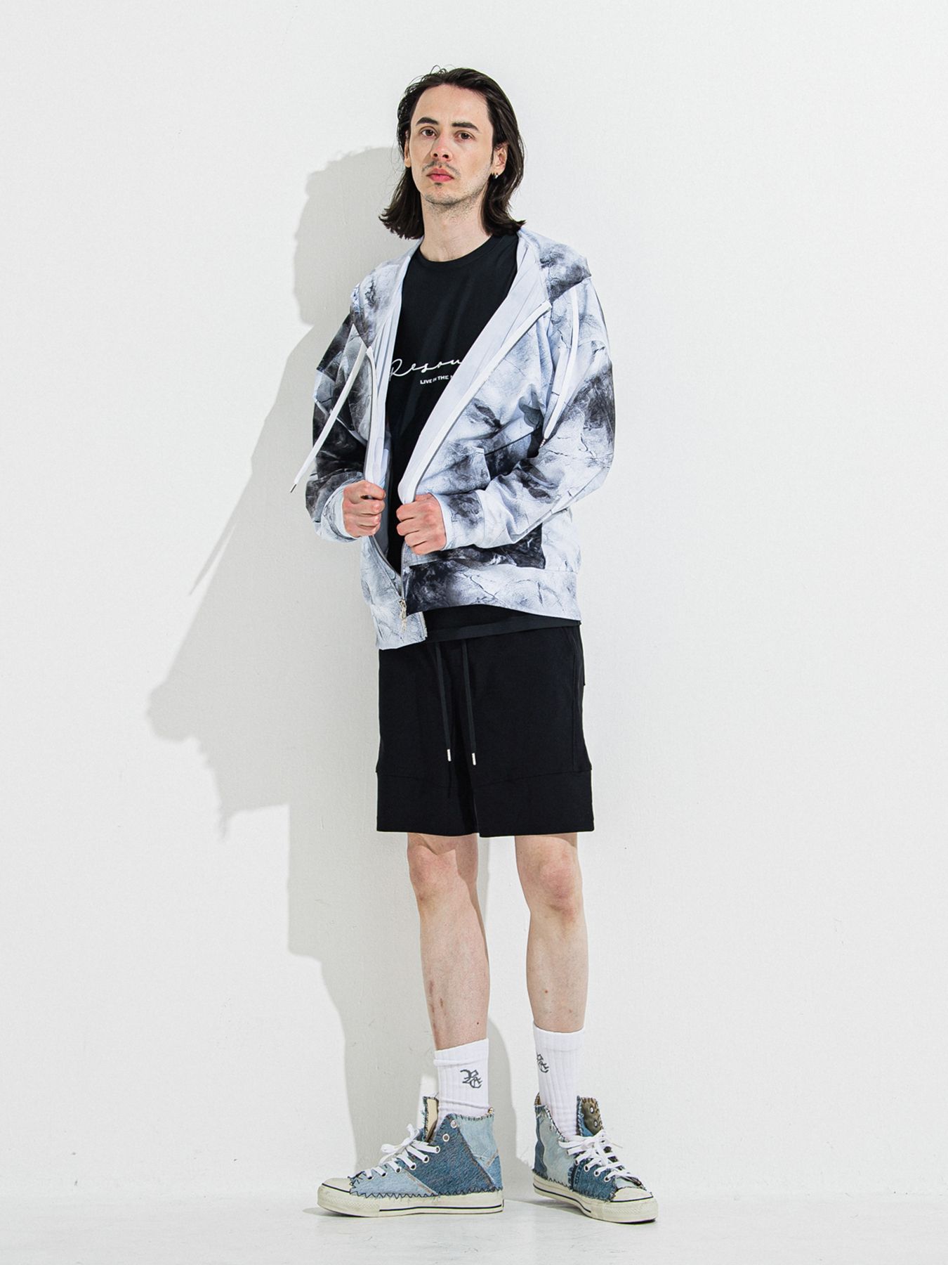 【予約品】RASH OVER ZIPUP HOODIE / ラッシュガード オーバーサイズジップアップパーカー / マーブルホワイト