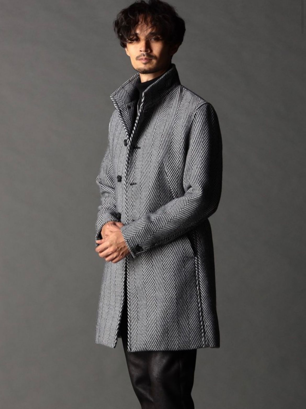 アラカルトハイブリットメルトン スタンドコート ヘリンボーン 【NICOLE CLUB FOR MEN】