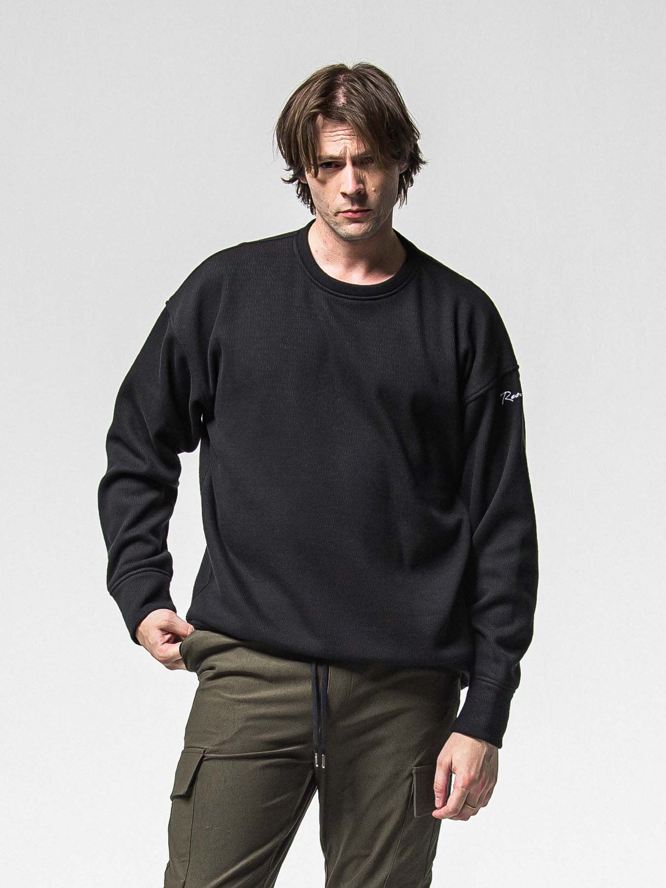 【予約品 8月31日(日) 締切】VELOURS FLEECE THERMAL LOOSE TRAINER / ベロアフリース サーマル ルーズトレーナー / ブラック
