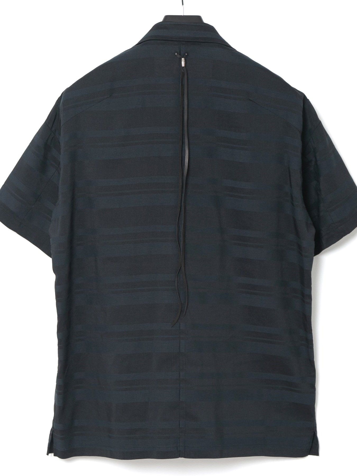 レーヨン コットンラミー ストライプ H/S 開襟シャツ  / Open Collar Shirt / ブラック 【STRUM】2024年2月入荷予定