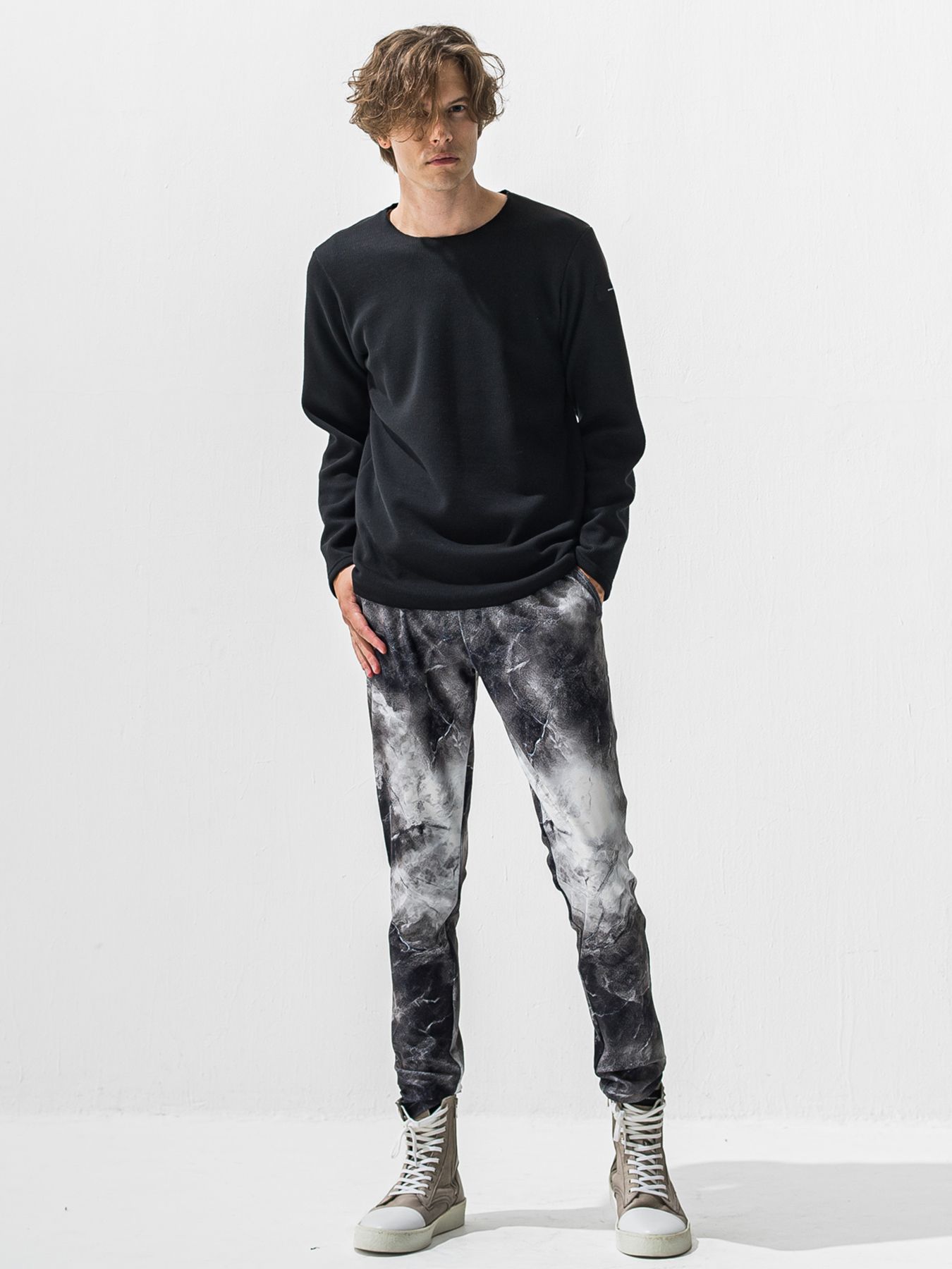 【予約品 9月6日(日) 締切】VELOURS FLEECE NEO THERMAL / 裏起毛 ハニカムサーマル ロングスリーブTシャツ / ブラック