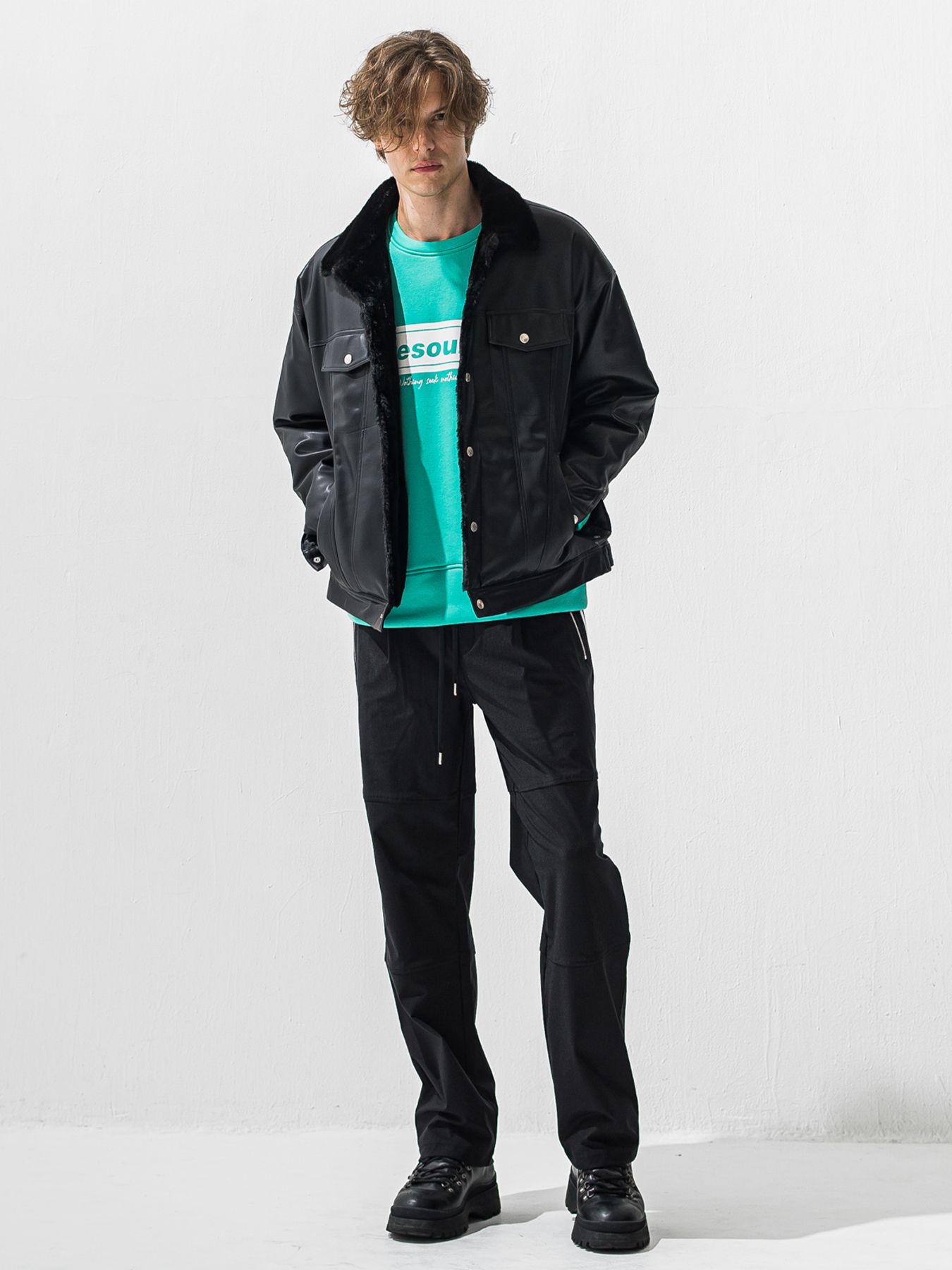 【予約品 9月6日(日) 締切】LEATHER FUR OVER G / レザー ファー オーバー Gジャン / ブラック