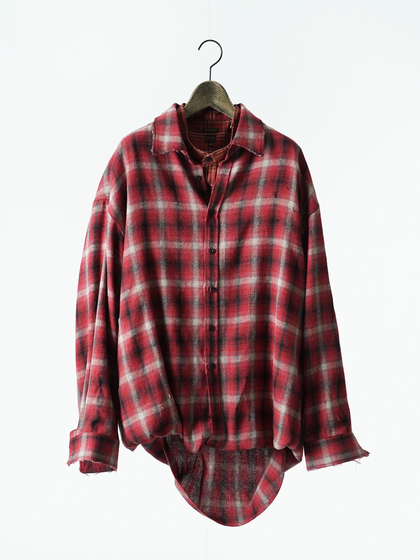 【予約品 5月27日(水) 締切】DOUBLE-SHIRTS damage / ダメージ加工 レイヤードシャツ / レッド系
