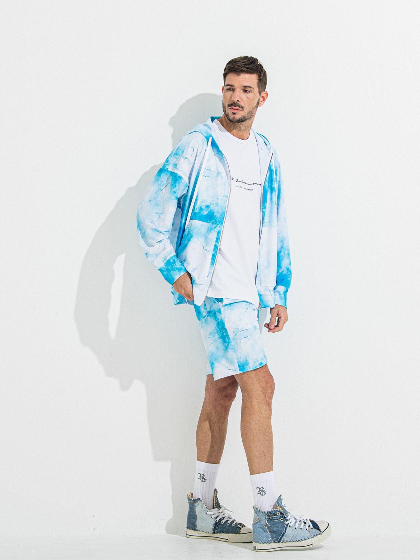 【予約品 】RASH OVER ZIPUP HOODIE / ラッシュガード オーバーサイズジップアップパーカー / マーブルブルー