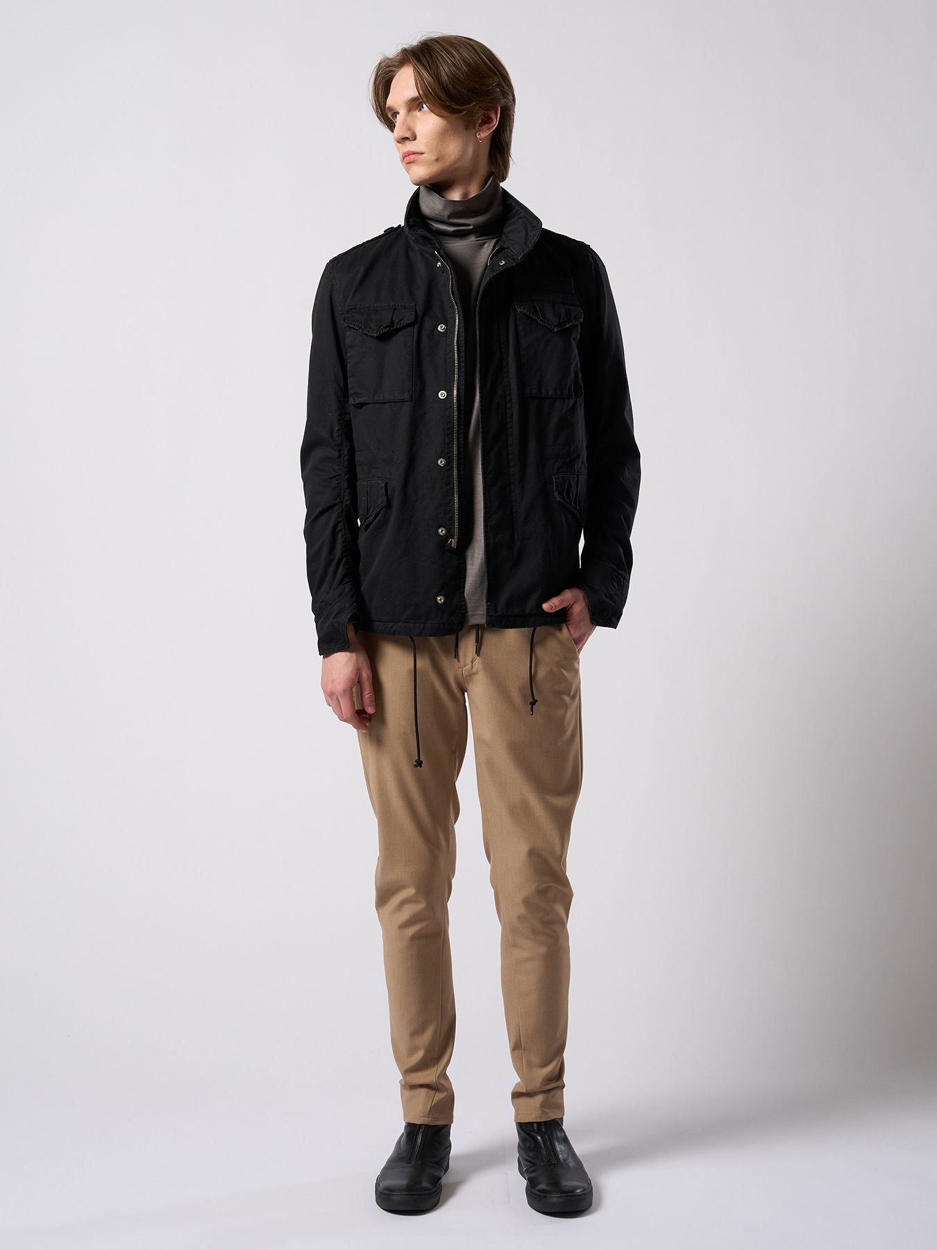 【予約品 4月19日(日) 18時締切】ex.comfy wool turtle  / メリノウールジャージー タートルネック / スチールグレー