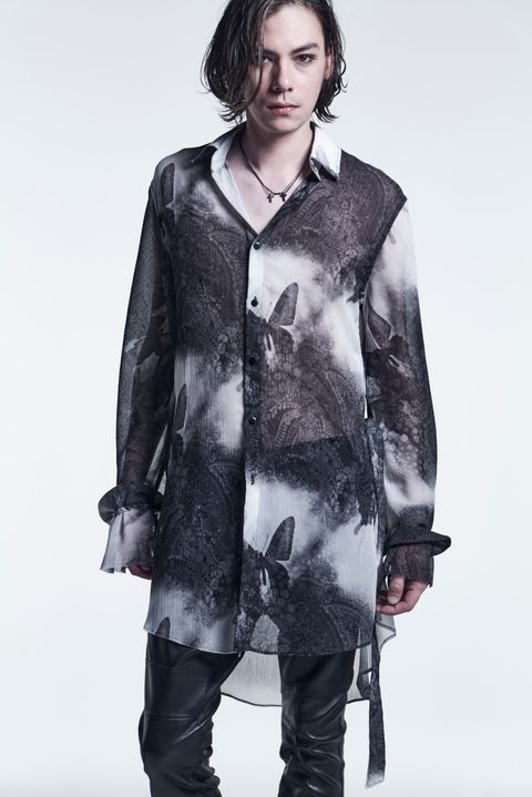 ShirringSleeveShirts InkJetYOURYU / Black&White 【kiryuyrik】