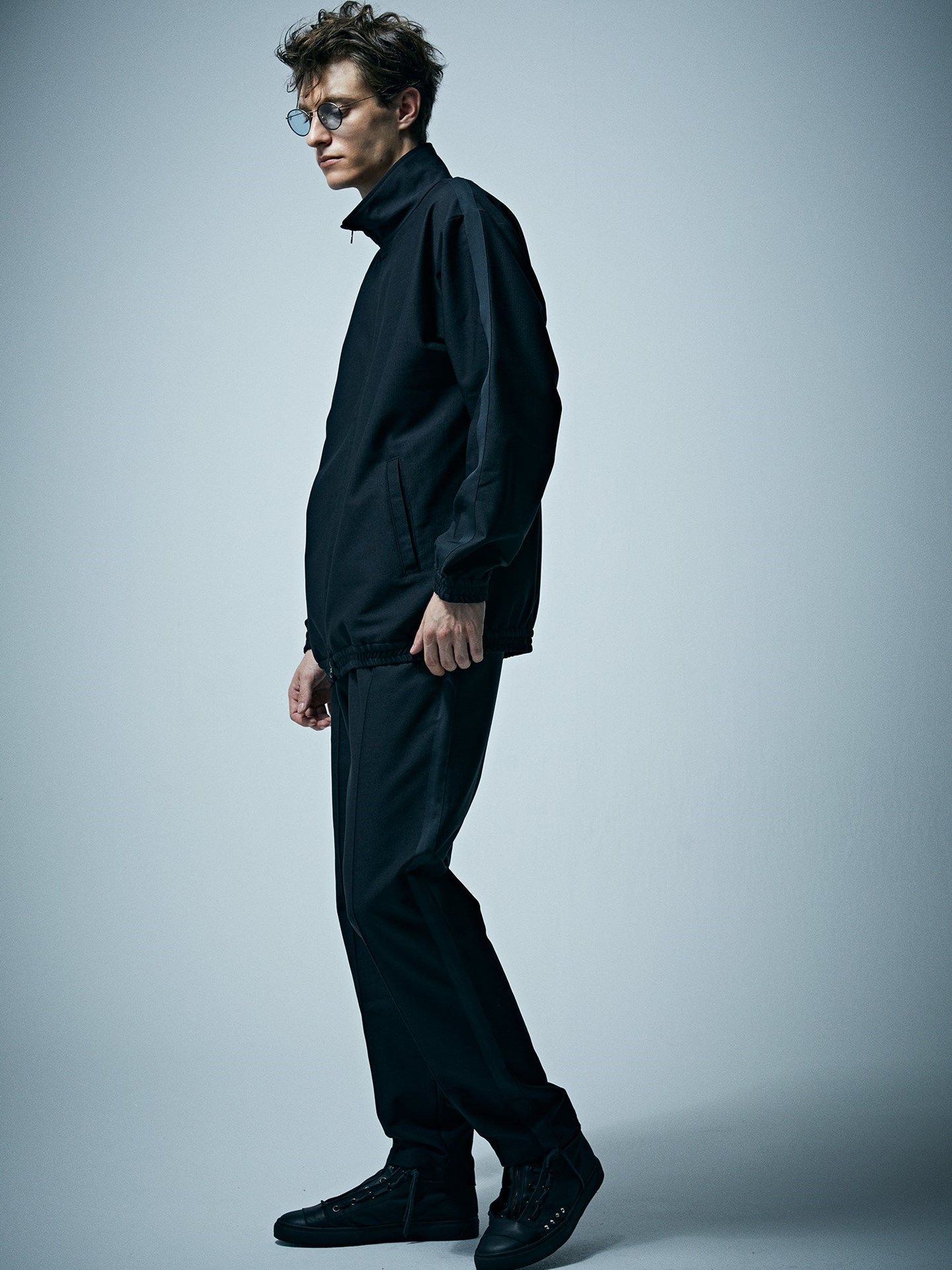 ポリ キュプラ ナイロン ハイブリッドジャージ トラックジャケット  / Crew Neck T-shirt / ブラック 【STRUM】