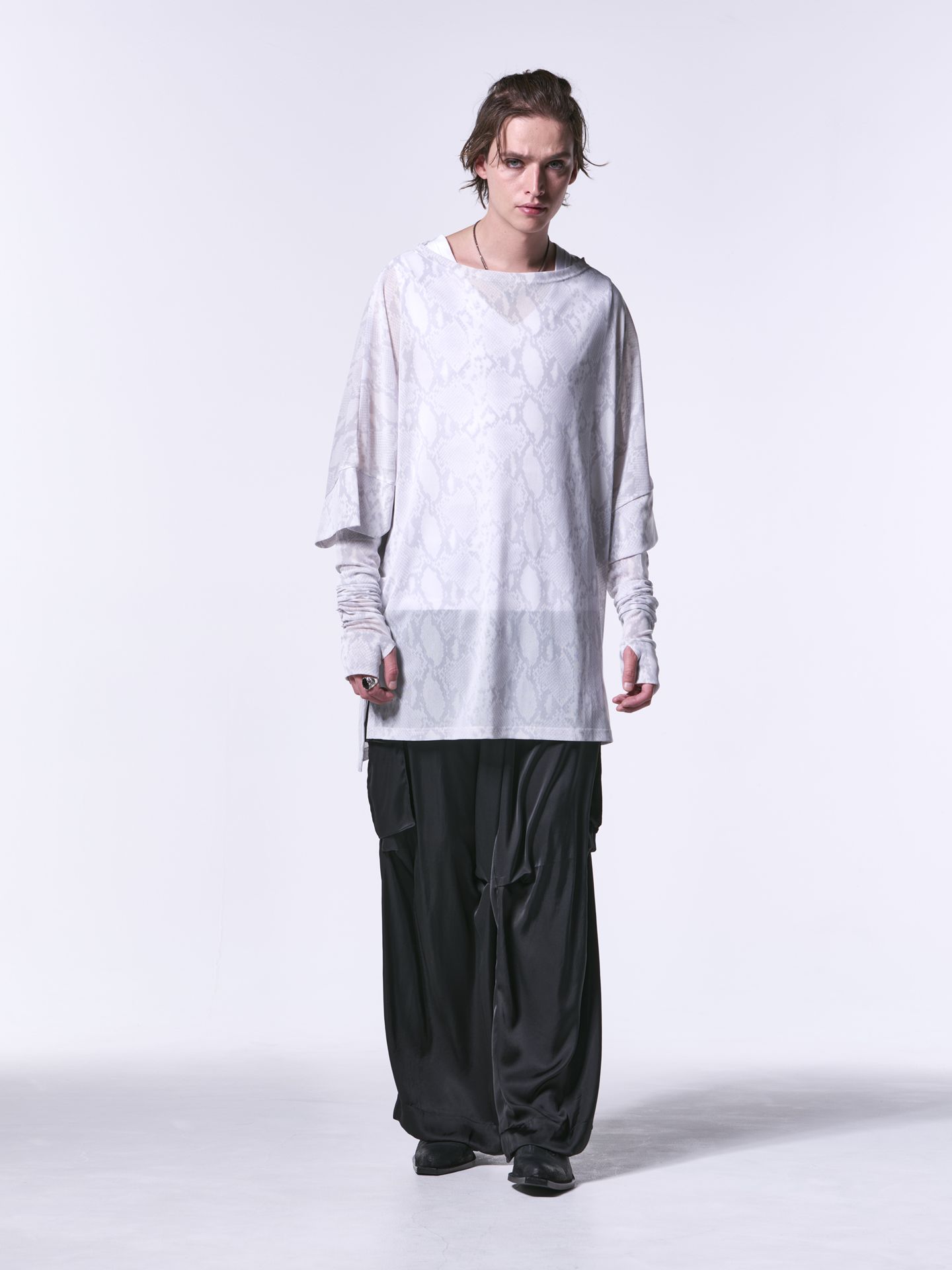 《予約品1月》 Dolman-T / メッシュ ドルマンTシャツ / ホワイトパイソン