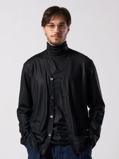 【予約品 4月19日(日) 18時締切】ex.comfy wool middle cardigan / メリノウールジャージー カーディガン / ブラック