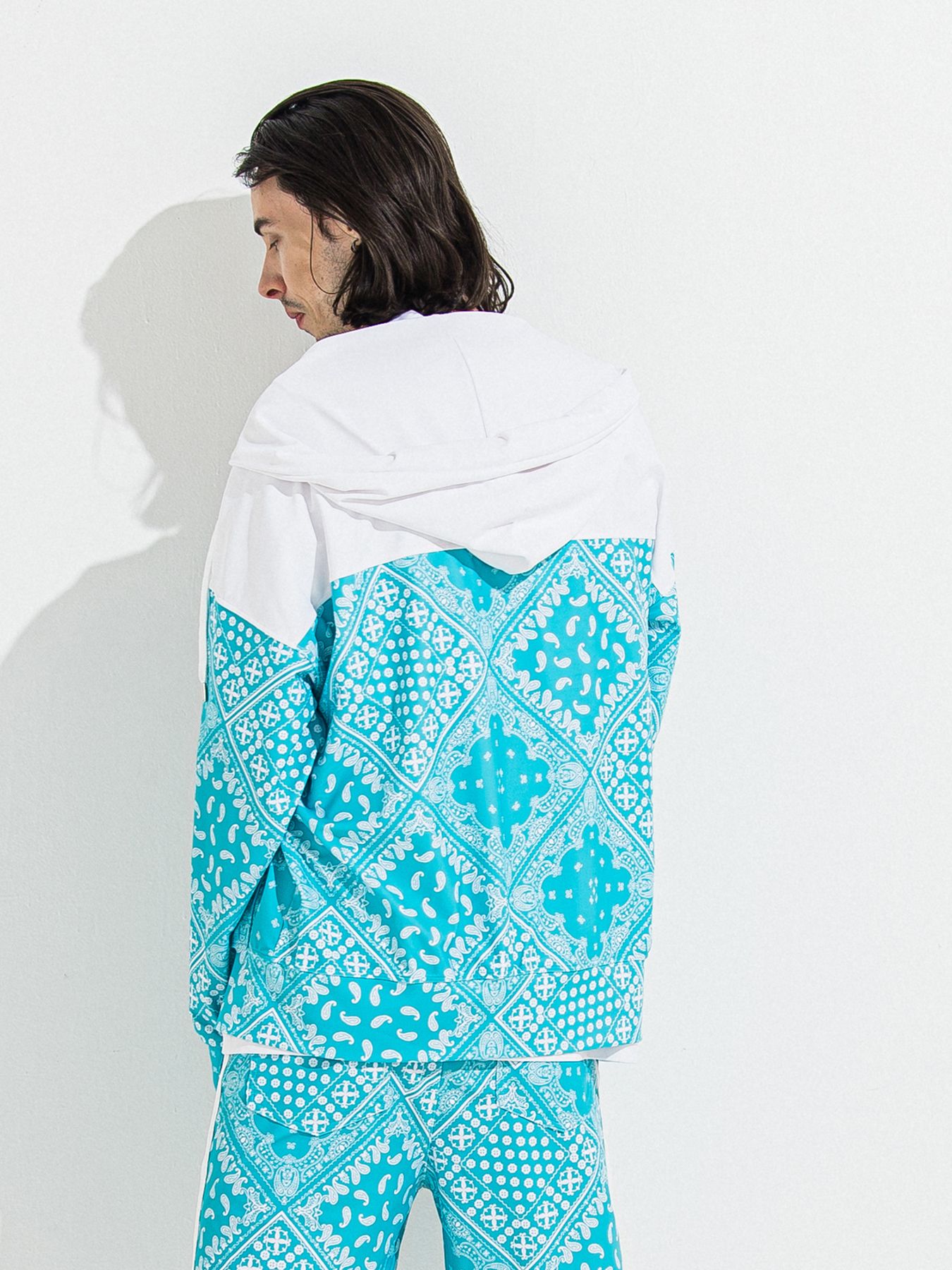 【予約品 】RASH OVER ZIPUP HOODIE / ラッシュガード オーバーサイズジップアップパーカー / バンダナブルーグリーン