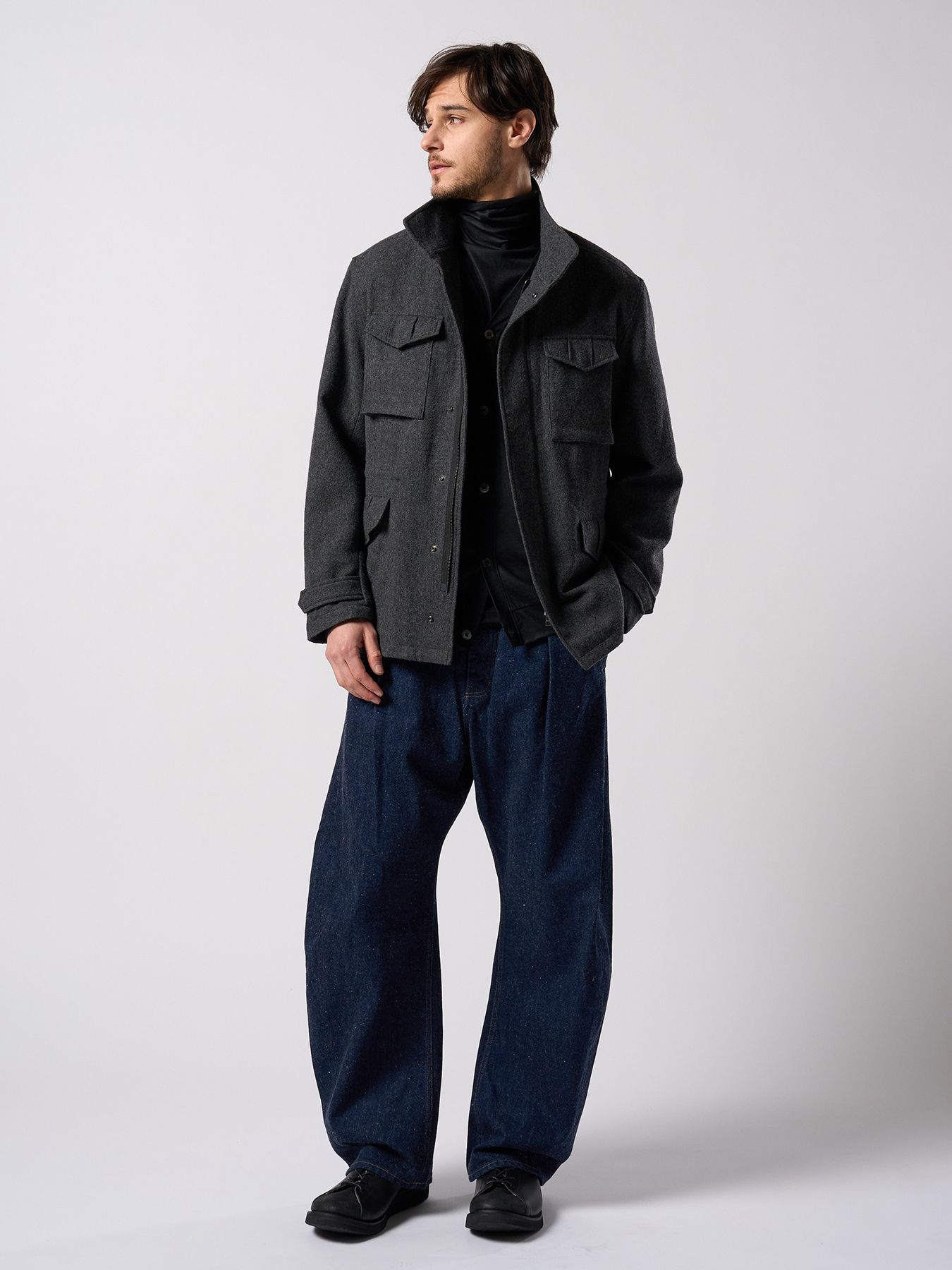 【予約品 4月19日(日) 18時締切】ex.comfy wool turtle  / メリノウールジャージー タートルネック / ブラック