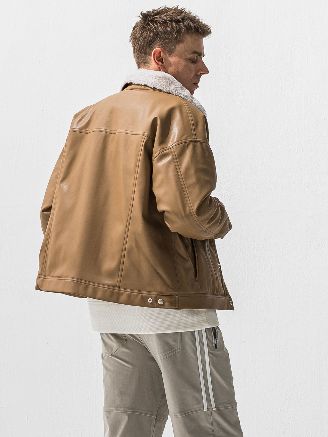 【予約品 9月6日(日) 締切】LEATHER FUR OVER G / レザー ファー オーバー Gジャン / ベージュ