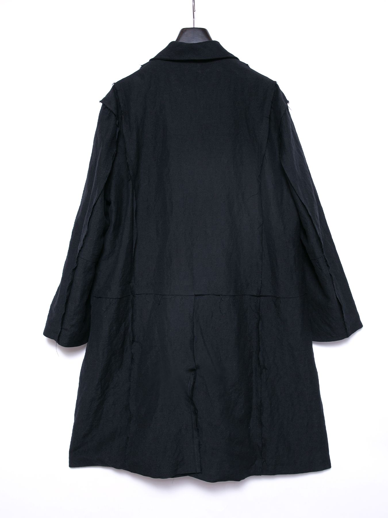 【予約品 4月6日(月) 締切】Wool Linen Gabardine Washer Chester Long Coat / ウールリネンギャバジン ワッシャー チェスターロングコート / ブラック