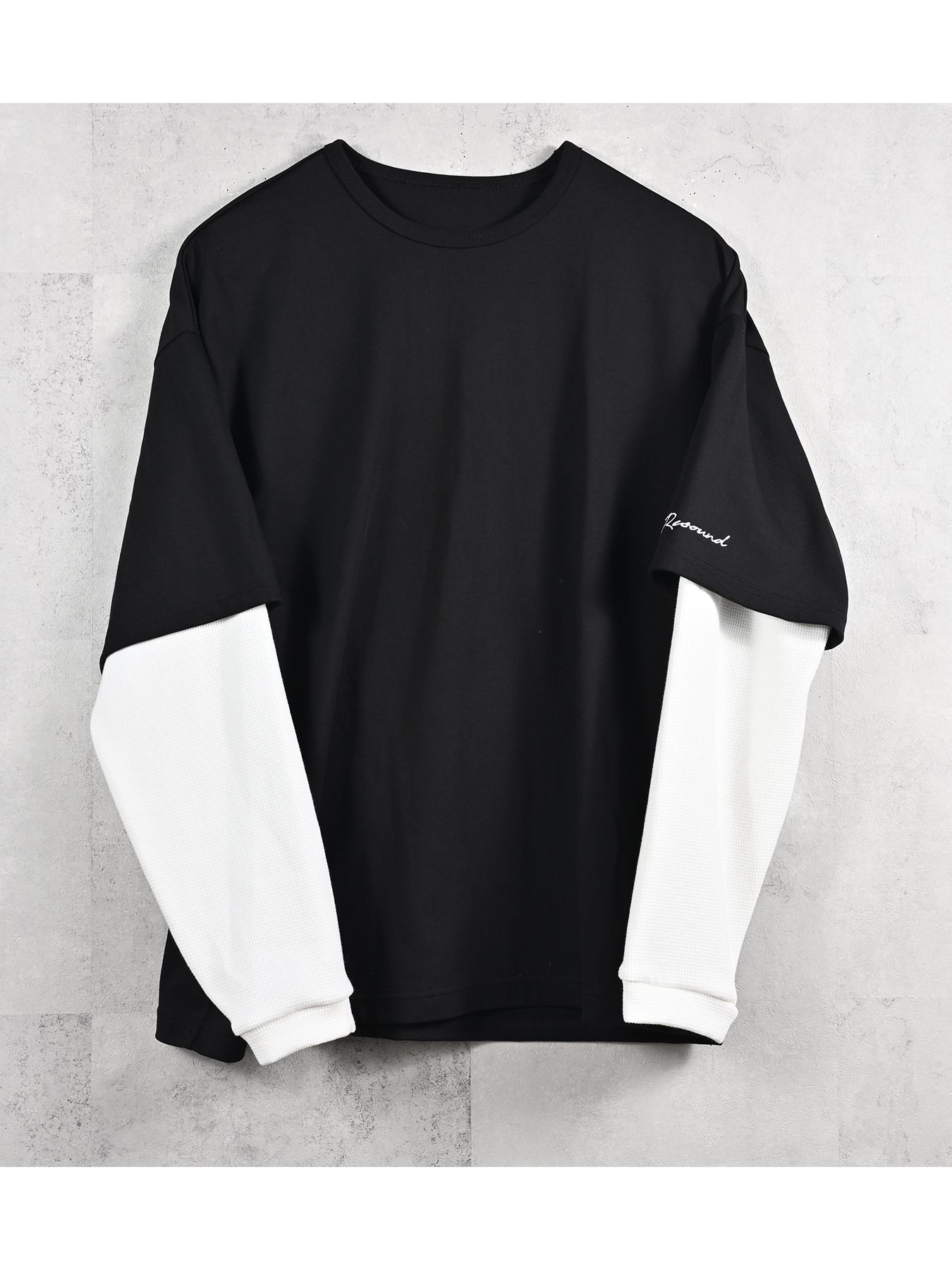 【予約品 11月16日(日) 締切】FAKE LAYERED WAFFLE LONGSLEEVE / フェイクレイヤード ワッフル ロングスリーブTシャツ / ブラック×ホワイト