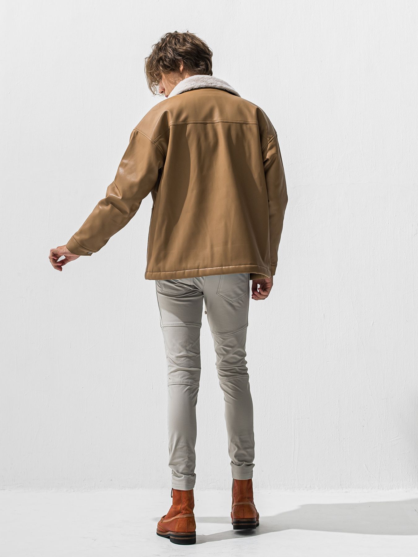 【予約品 9月6日(日) 締切】LEATHER FUR COVERALL / レザー ファー カバーオール / ベージュ