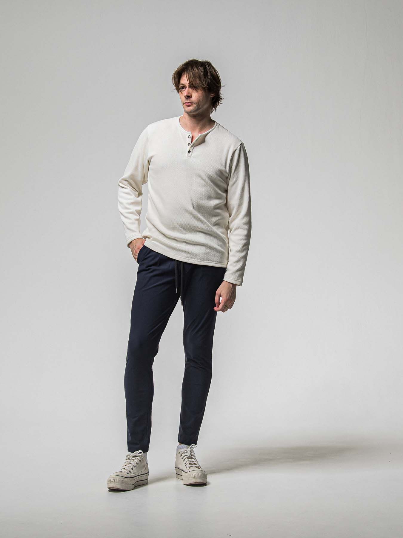 【予約品 8月31日(日) 締切】VELOURS FLEECE THERMAL HENRY / ベロアフリース サーマル ヘンリーネック / ホワイト