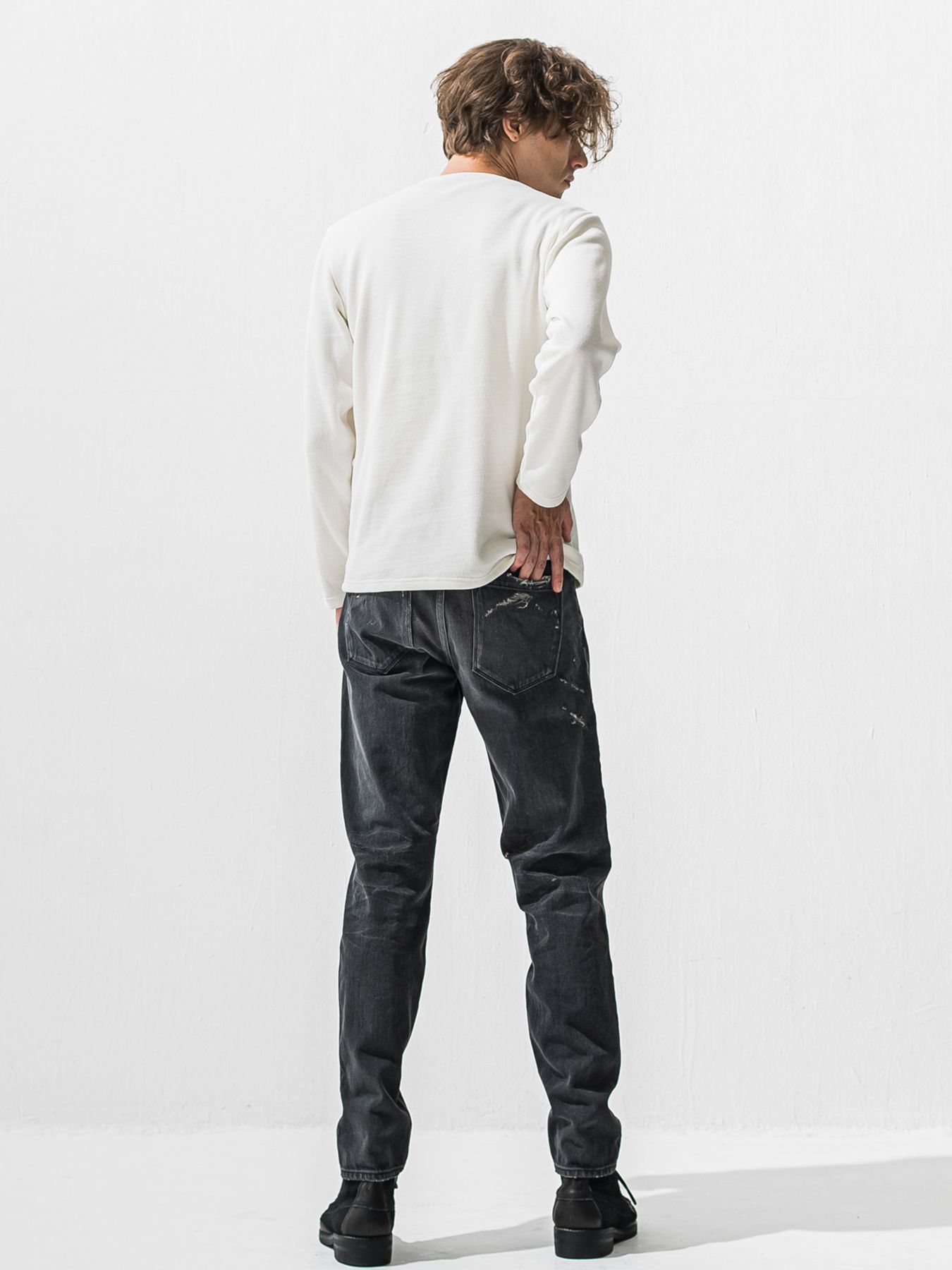 【予約品 9月6日(日) 締切】VELOURS FLEECE THERMAL HENRY / 裏起毛 ハニカムサーマル ヘンリーネック / ホワイト