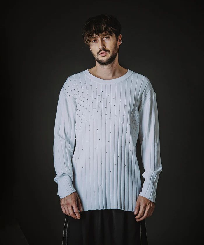 スタッズニットプルオーバー WHITE【NO ID.】