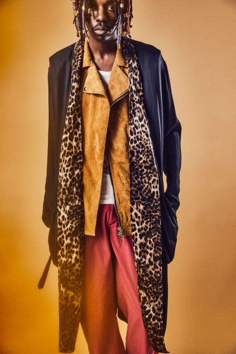RayonTwill & Leopard Printed Satin Long Gown / ブラック×レオパード 【STRUM】