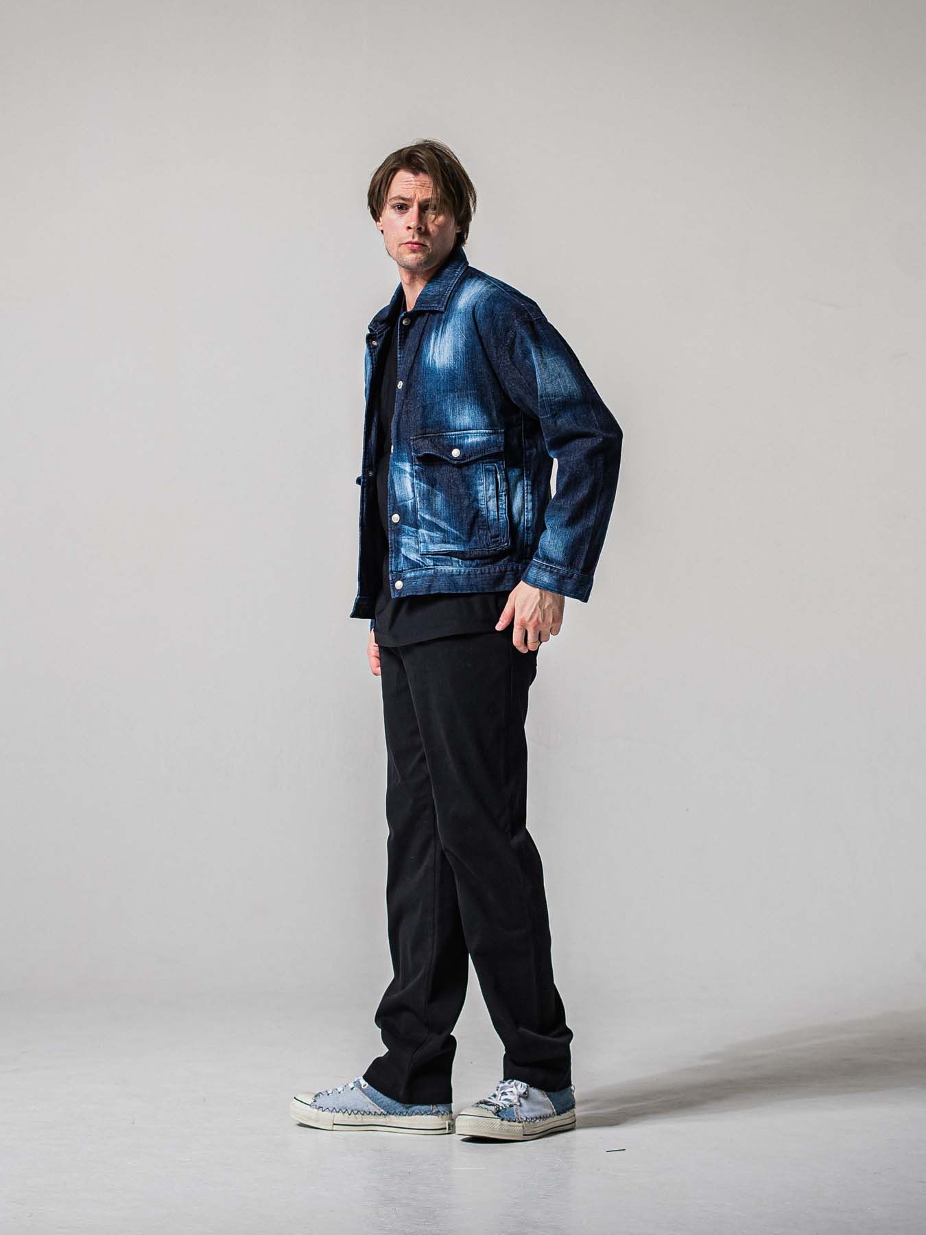 【予約品 11月16日(日) 締切】DENIM JERSEY WIDE PT / デニムジャージ セミワイドシルエット ワンタックイージーパンツ / ブラック