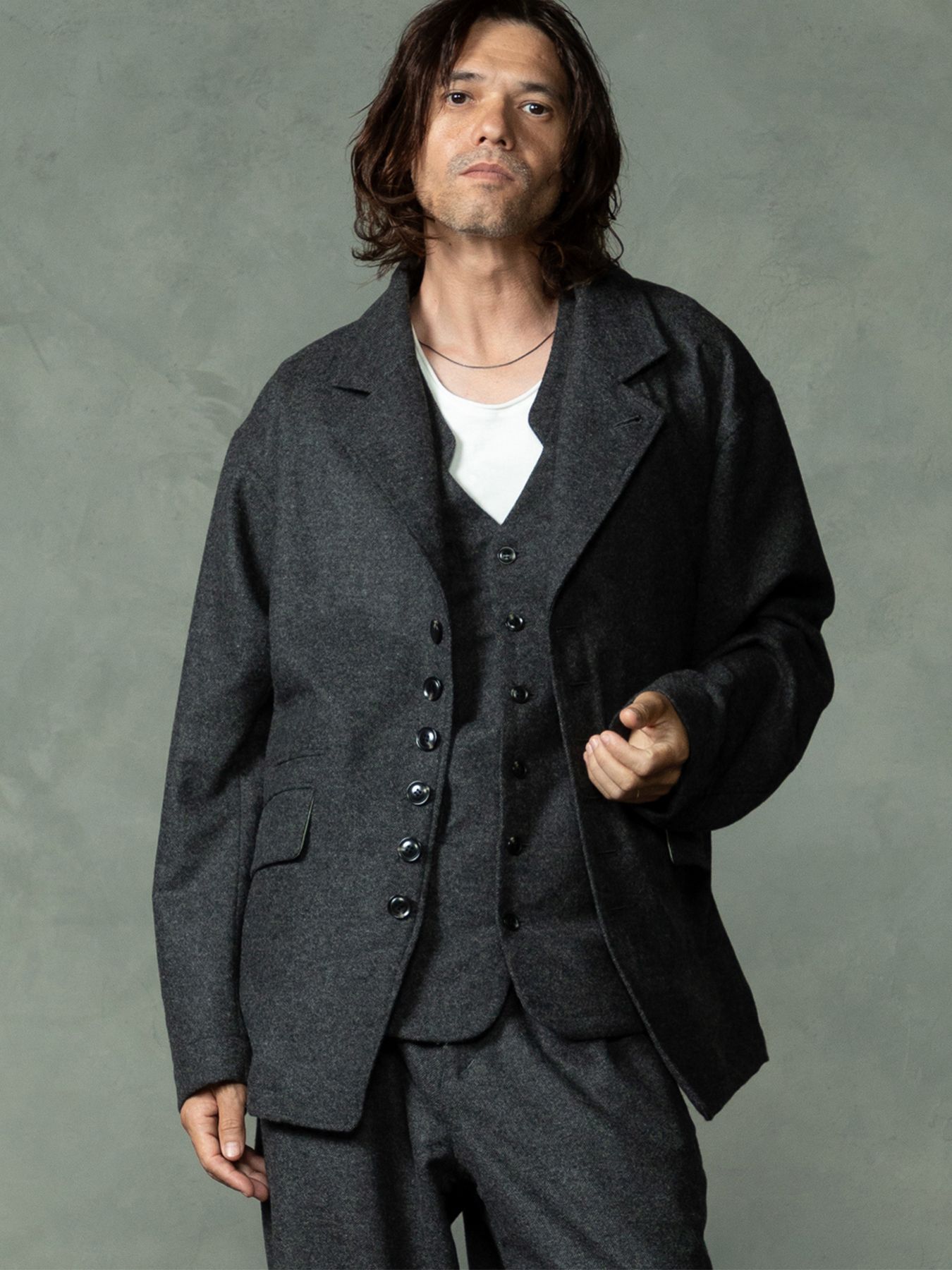【予約品 7月5日(日) 締切】PEAK-JACKET / ウールジャケット / 杢チャコール