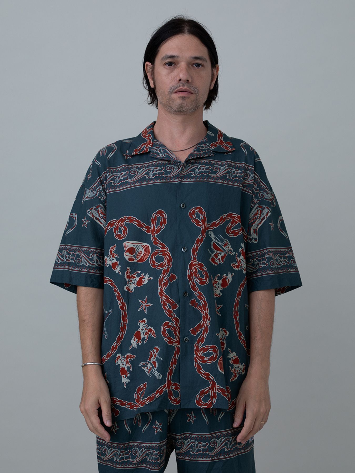 【予約品 11月23日(日) 締切】WESTERNBANDANA SHIRTS short / バンダナプリント シャツ / NAVY