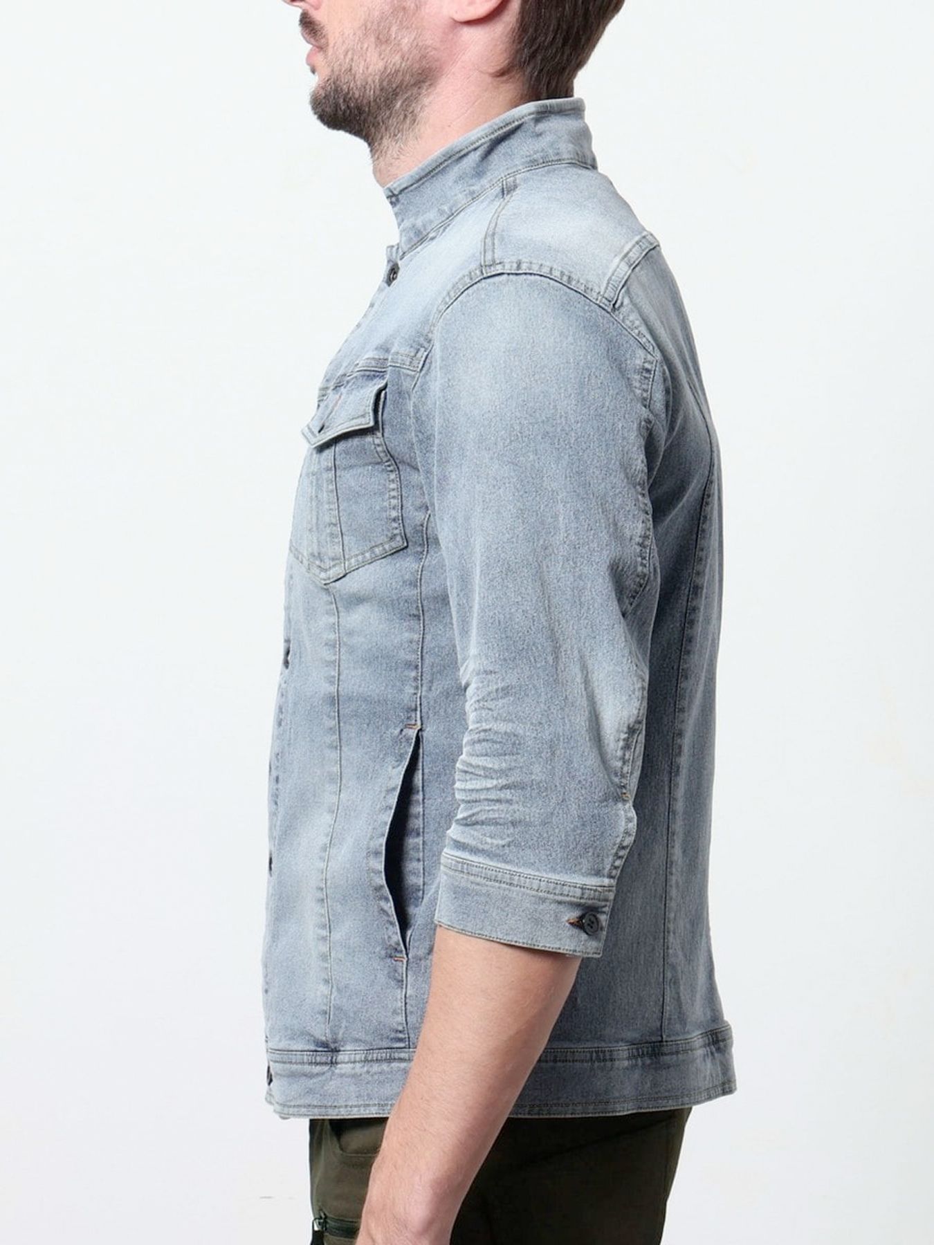 ライトオンスストレッチデニム7分袖Gジャン / ブルー【HIDEAWAYS NICOLE】