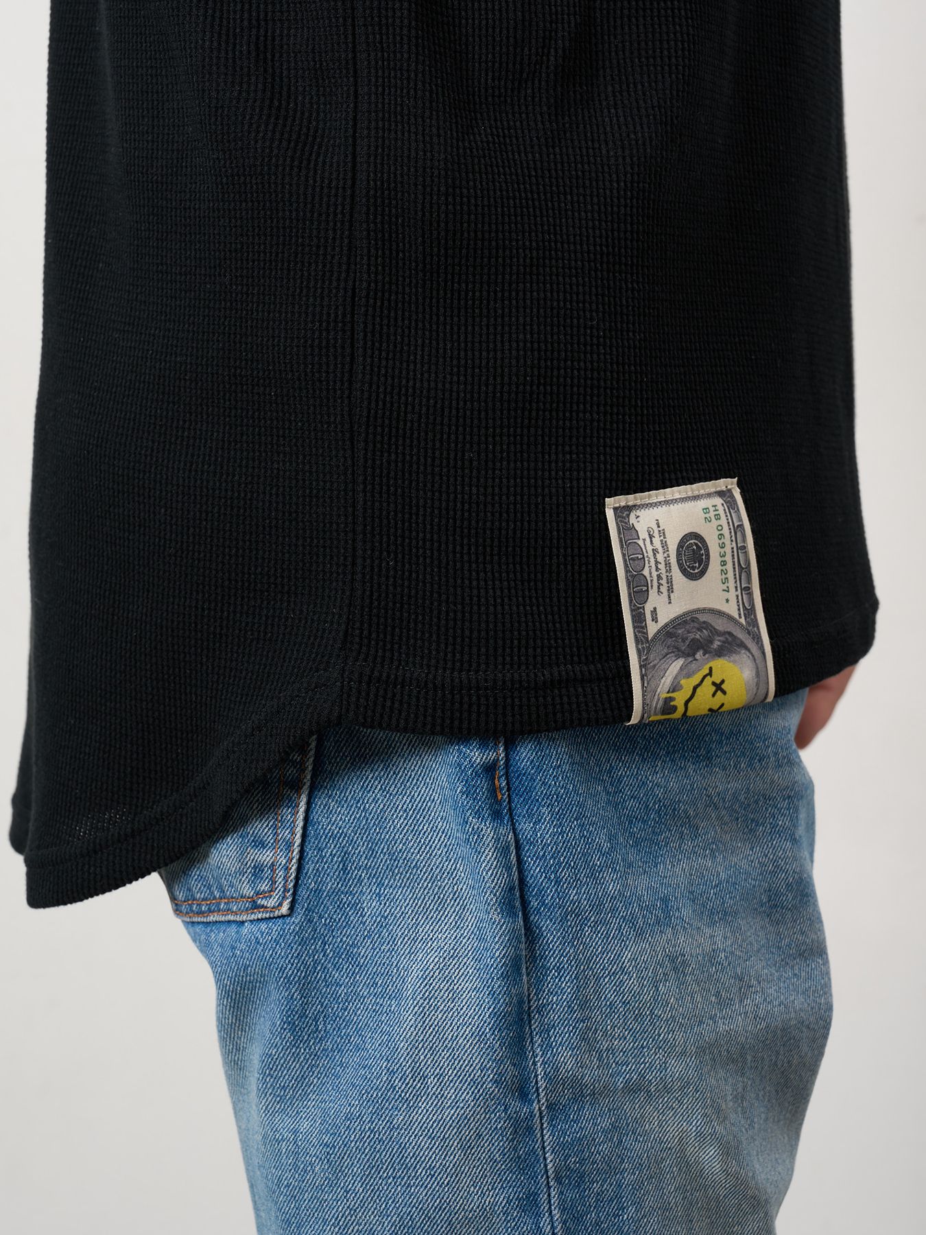 【予約品 10月16日(木) 締切】コットンヘビーワッフル ワンポイント刺繍 オーバーサイズSSシャツ / ブラック