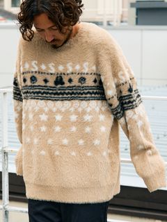 【予約品 5月8日(木) AM10時 締切】 ナイロンフェザーヤーン スターノルディックダブルジャガード シャギープルオーバー / ベージュ