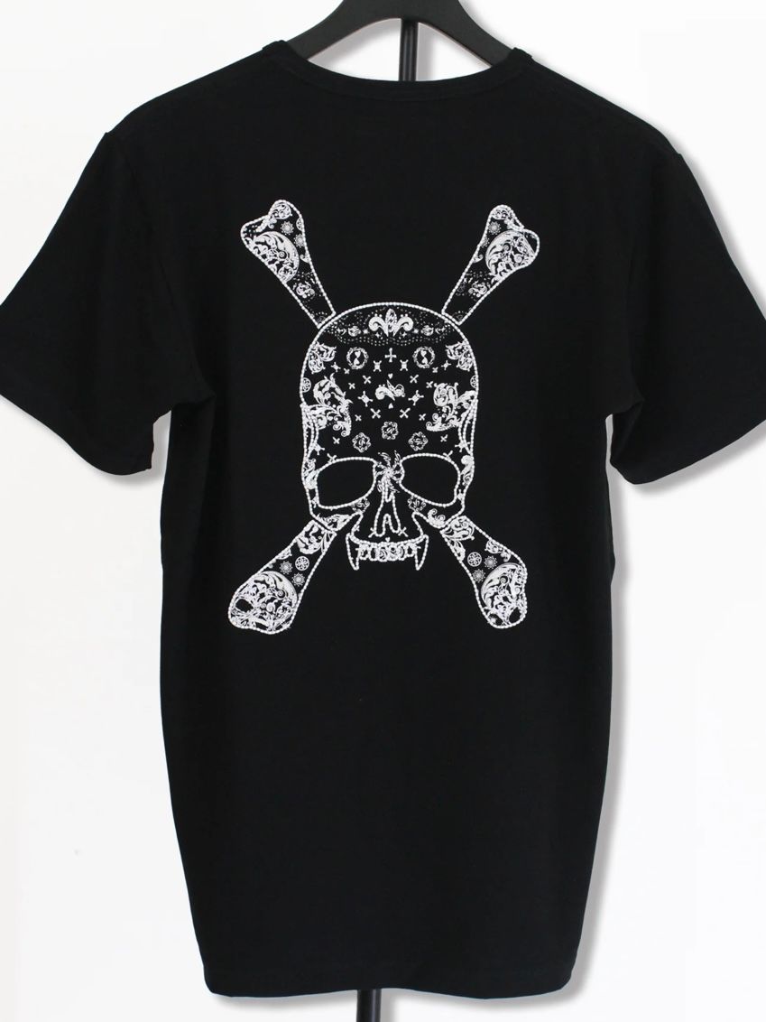 PAISLEY HEART SKULL T スパンコール＆ビーズ ブラック 【Roen】