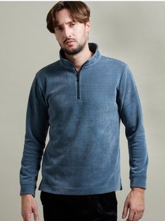 モールブロックチェックスタンドハーフジッププルオーバー / ブルー【HIDEAWAYS BLACK】