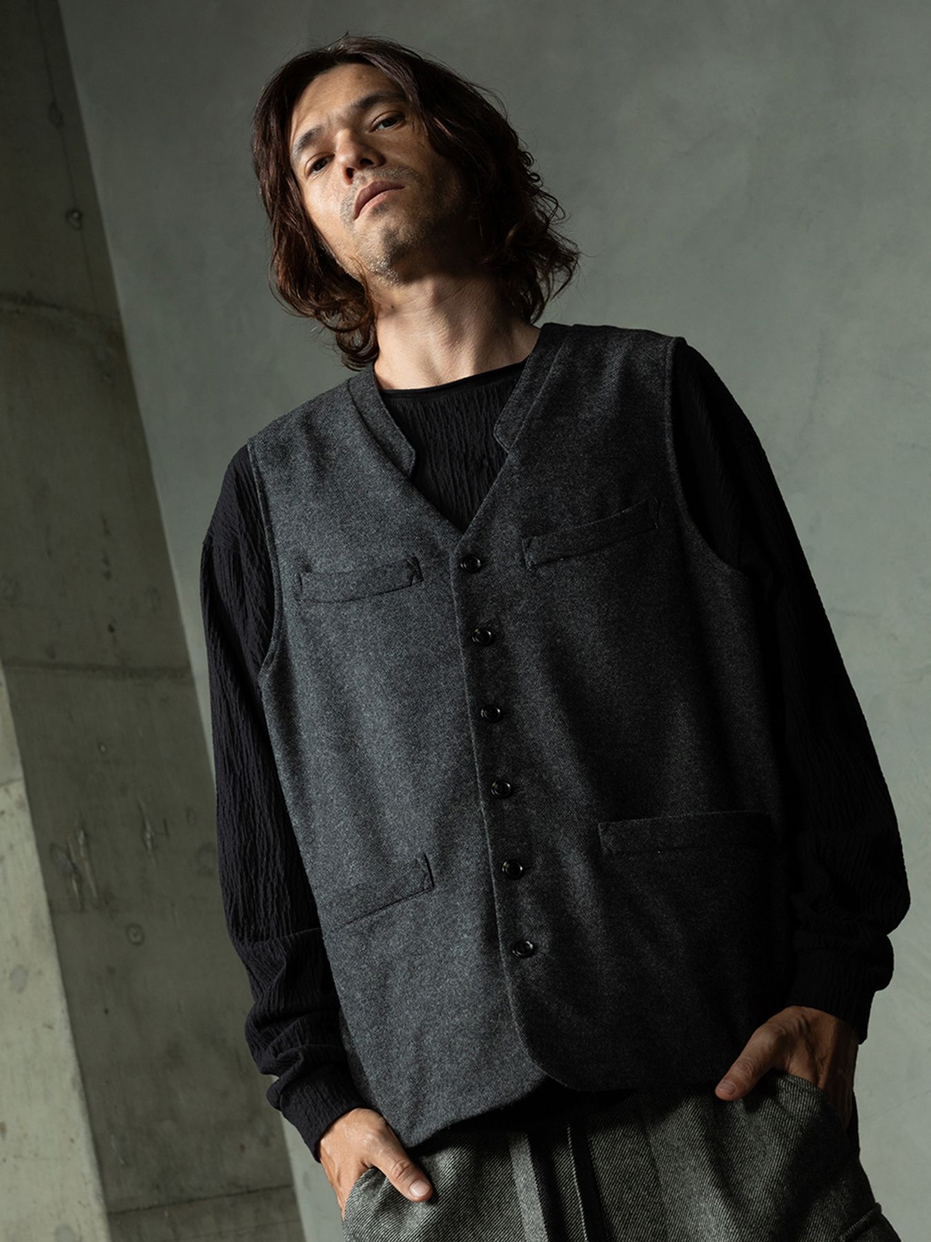 【予約品 7月5日(日) 締切】FRENCH GILET / ウールベスト / 杢チャコール