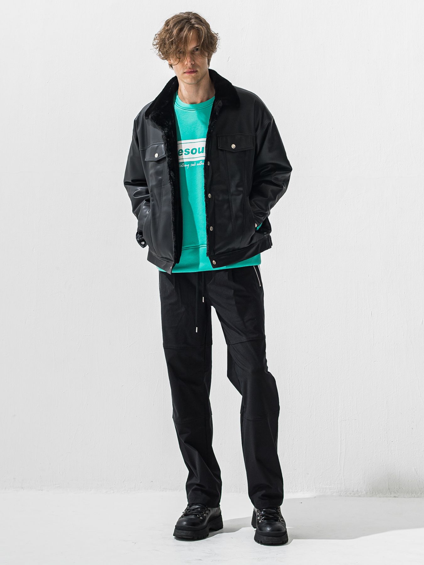 【予約品 9月6日(日) 締切】BOX VELOURS FLEECE DROP TRAINER / ボックスロゴ 裏起毛 ルーズトレーナー / ブルーグリーン