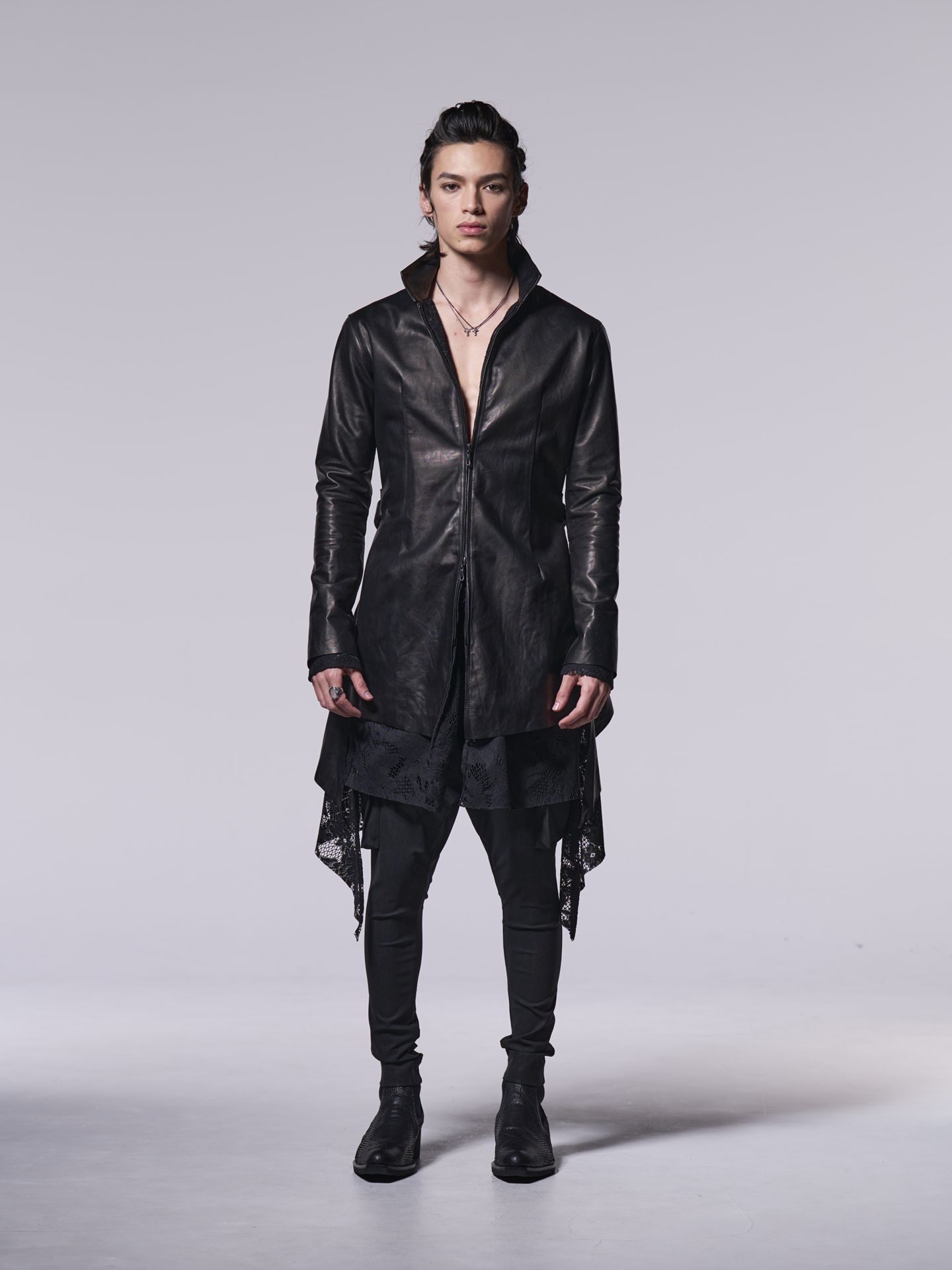 《予約品》 StandCollarLeatherFlareShirt / レザーフレアシャツ / ブラック