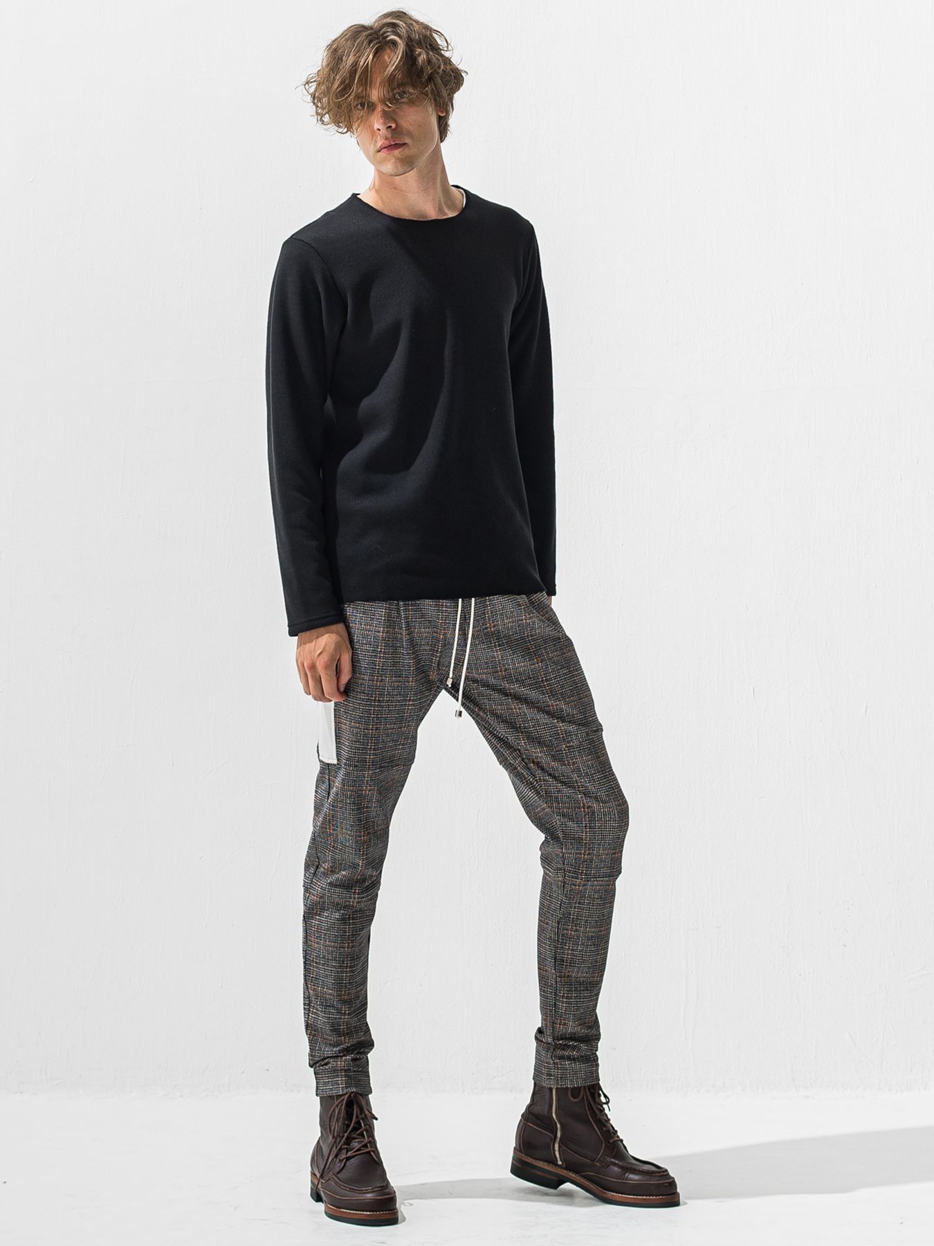 【予約品 9月6日(日) 締切】VELOURS FLEECE THERMAL LOOSE TRAINER / 裏起毛 ハニカムサーマル ルーズトレーナー / ブラック