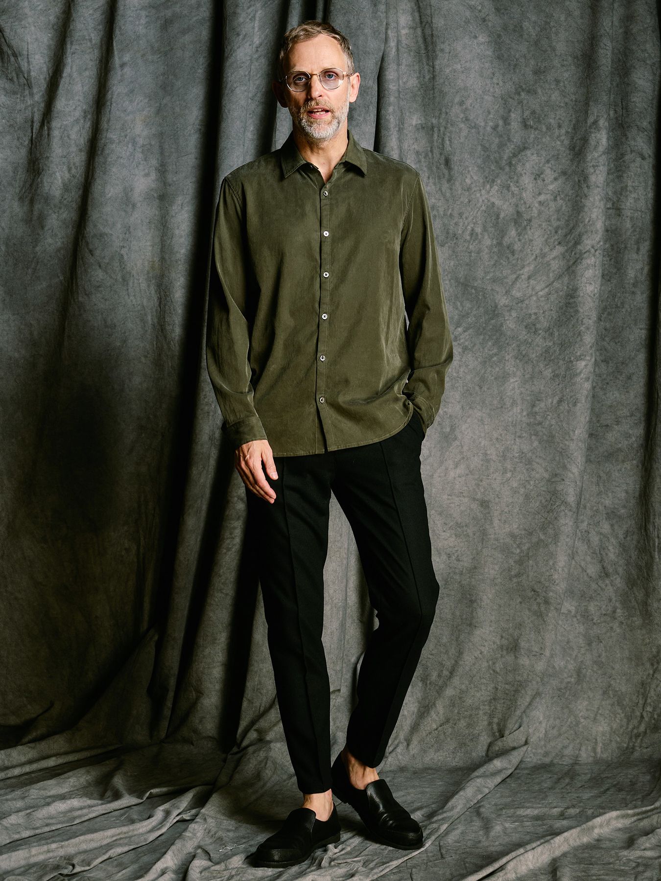 【予約品 4月19日(日) 18時締切】cupuro fibril dress shirt / キュプラフィブリル ドレスシャツ / フェードカーキ