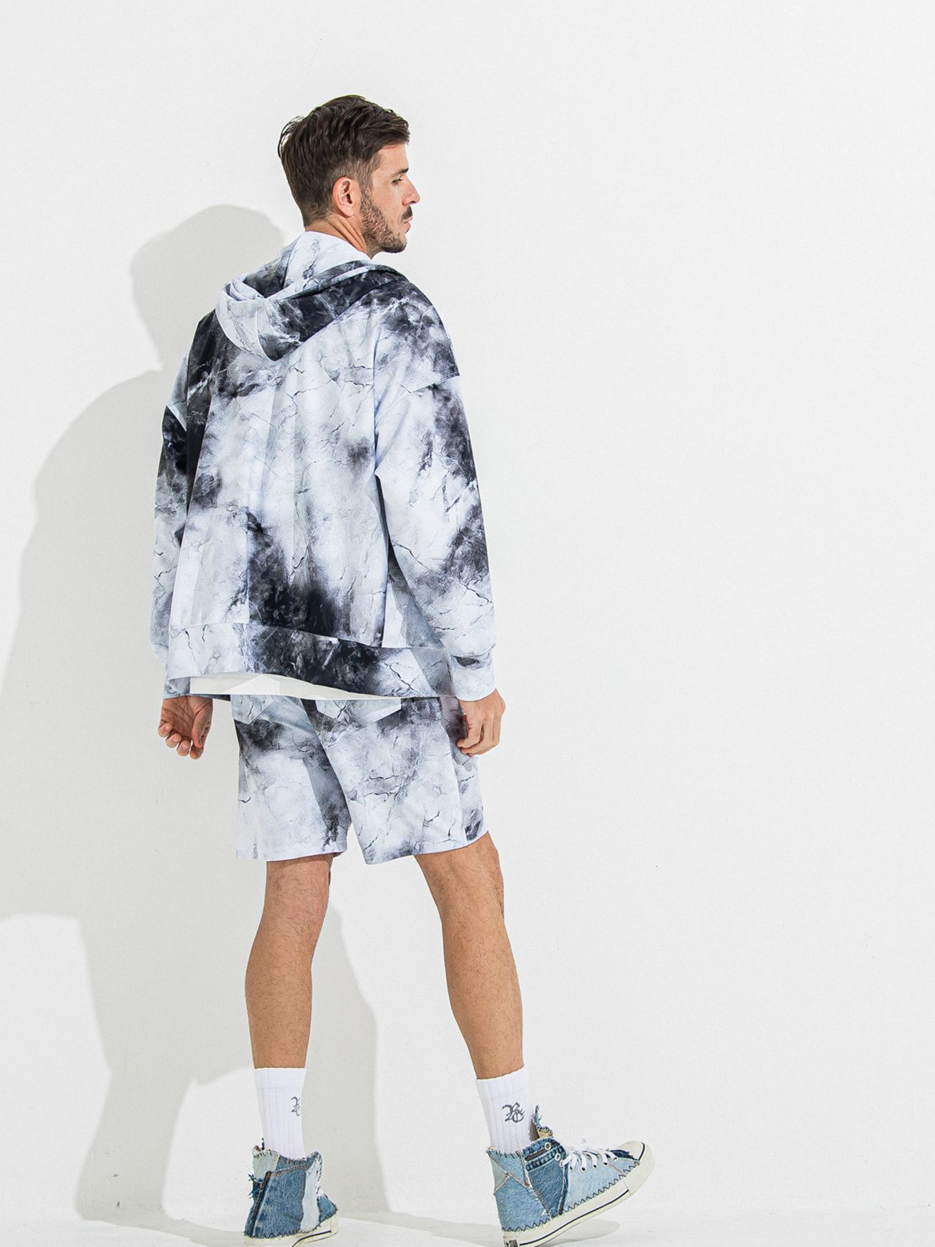【予約品】RASH OVER ZIPUP HOODIE / ラッシュガード オーバーサイズジップアップパーカー / マーブルホワイト