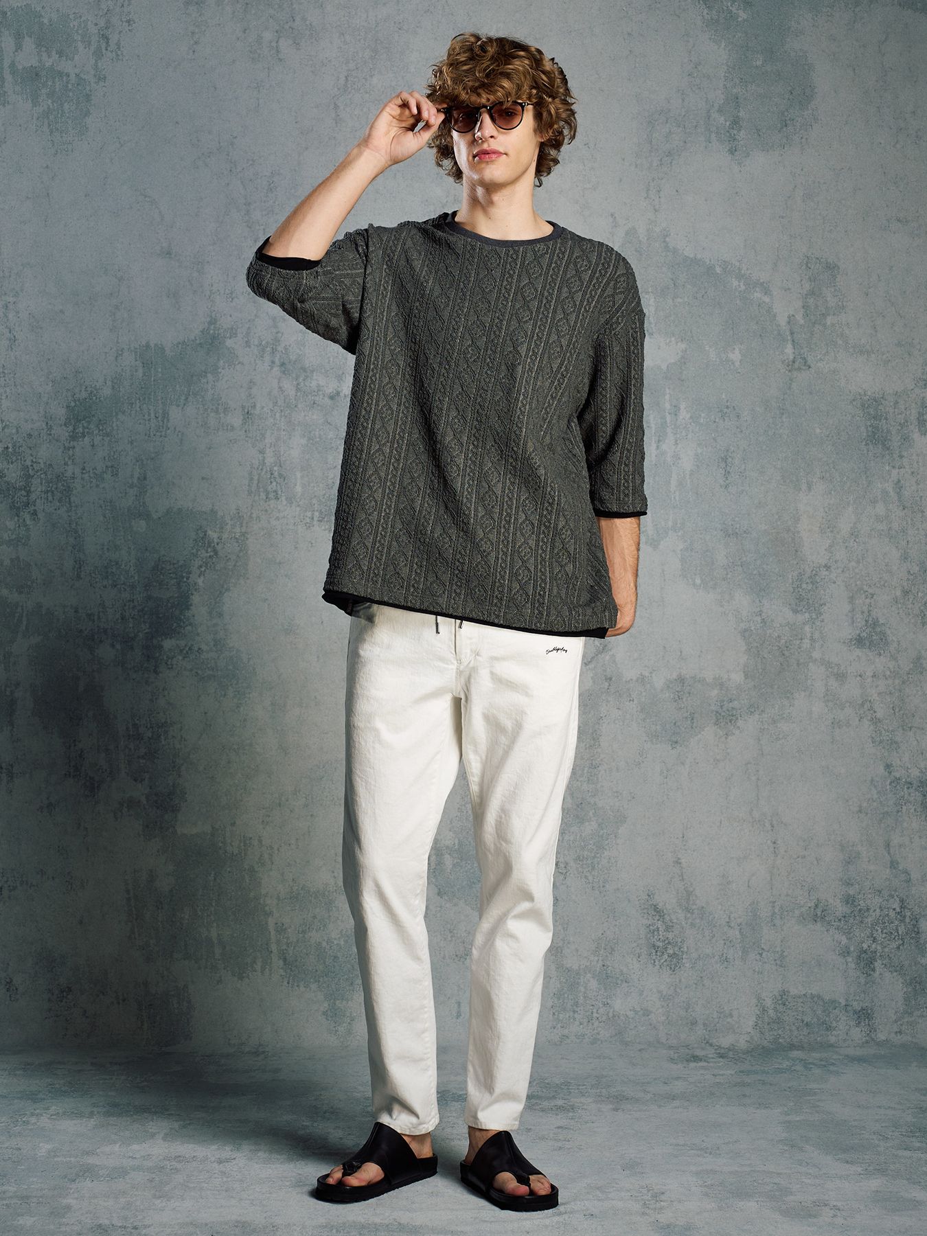 【予約品 1月25日(日) 締切】jacquard summer knit H/S / ジャガード サマーニット ハーフスリーブ / ブラック