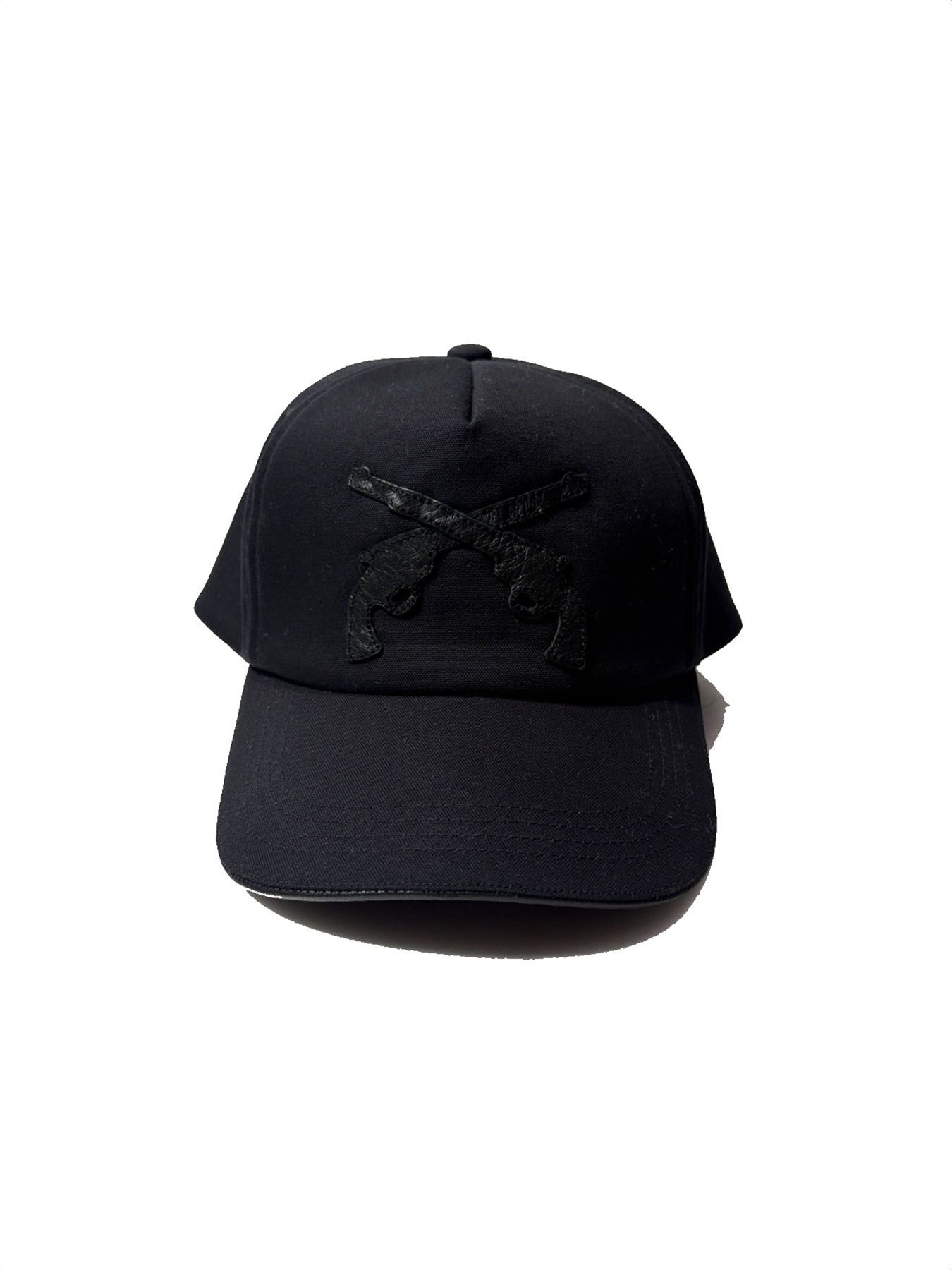 【予約品 3月9日(月) 18:00 締切】CROSSGUN LEATER CAP / クロスガン レザーパッチ ベースボールキャップ / ブラック