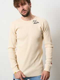 【予約品 5月8日(木) AM10時 締切】 ヘビーコットンワッフル ロゴ＆ハート刺繍 LS サーマル / ナチュラルベージュ