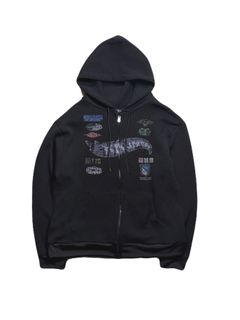 【予約品 3月9日(月) 18:00 締切】PRINT WAFFLE HOODIE / プリント ビッグワッフル ジップフーディ  / ブラック