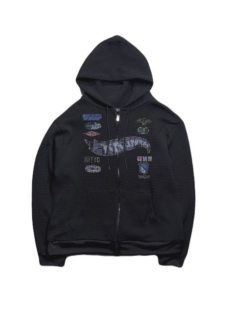 【予約品 3月9日(月) 18:00 締切】PRINT WAFFLE HOODIE / プリント ビッグワッフル ジップフーディ  / ブラック