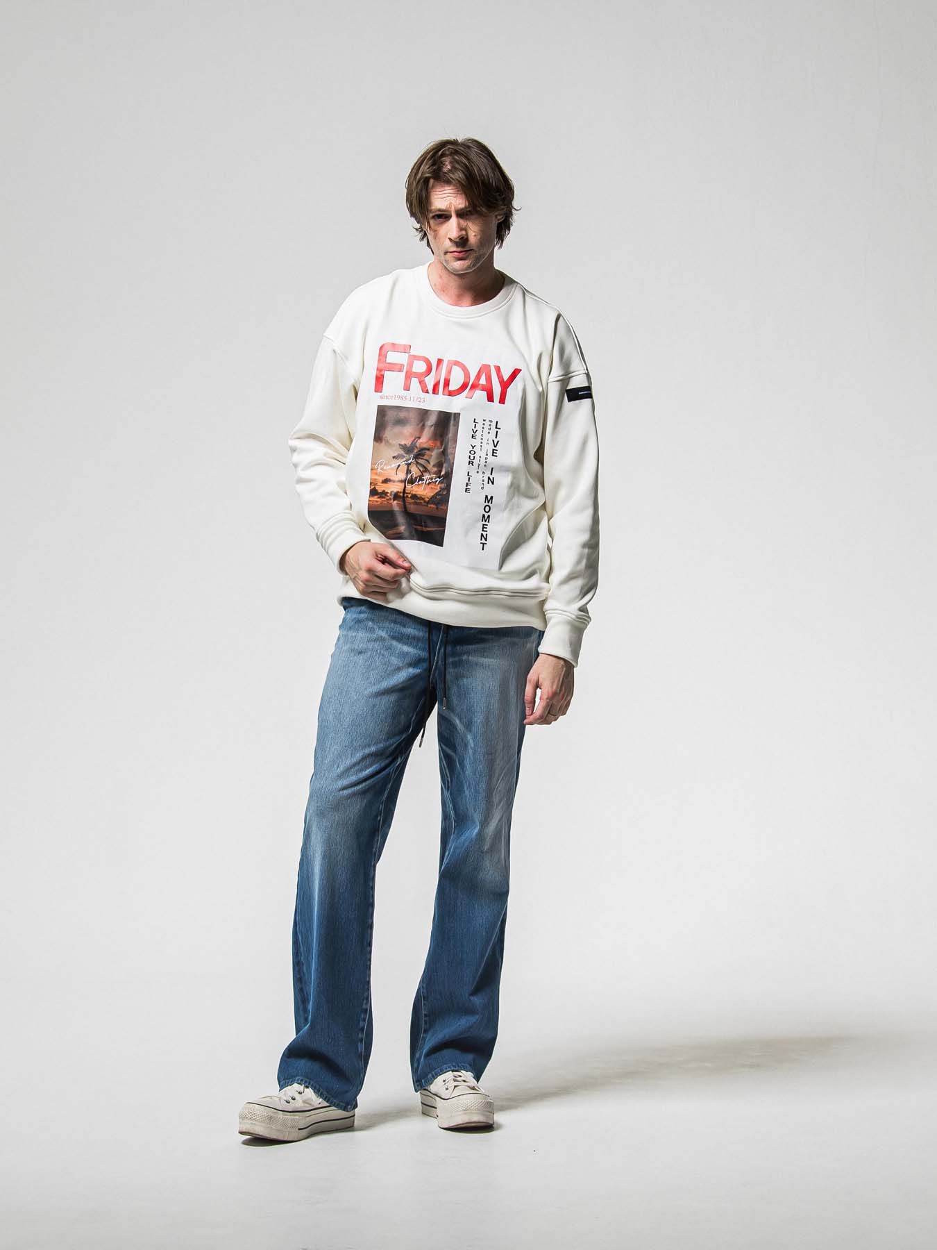 【予約品 8月31日(日) 締切】FRIDAY OLD COVER VEROURS FLEECE TRAINER / FRIDAYコラボ オールドカバー ベロアフリース トレーナー / ホワイト