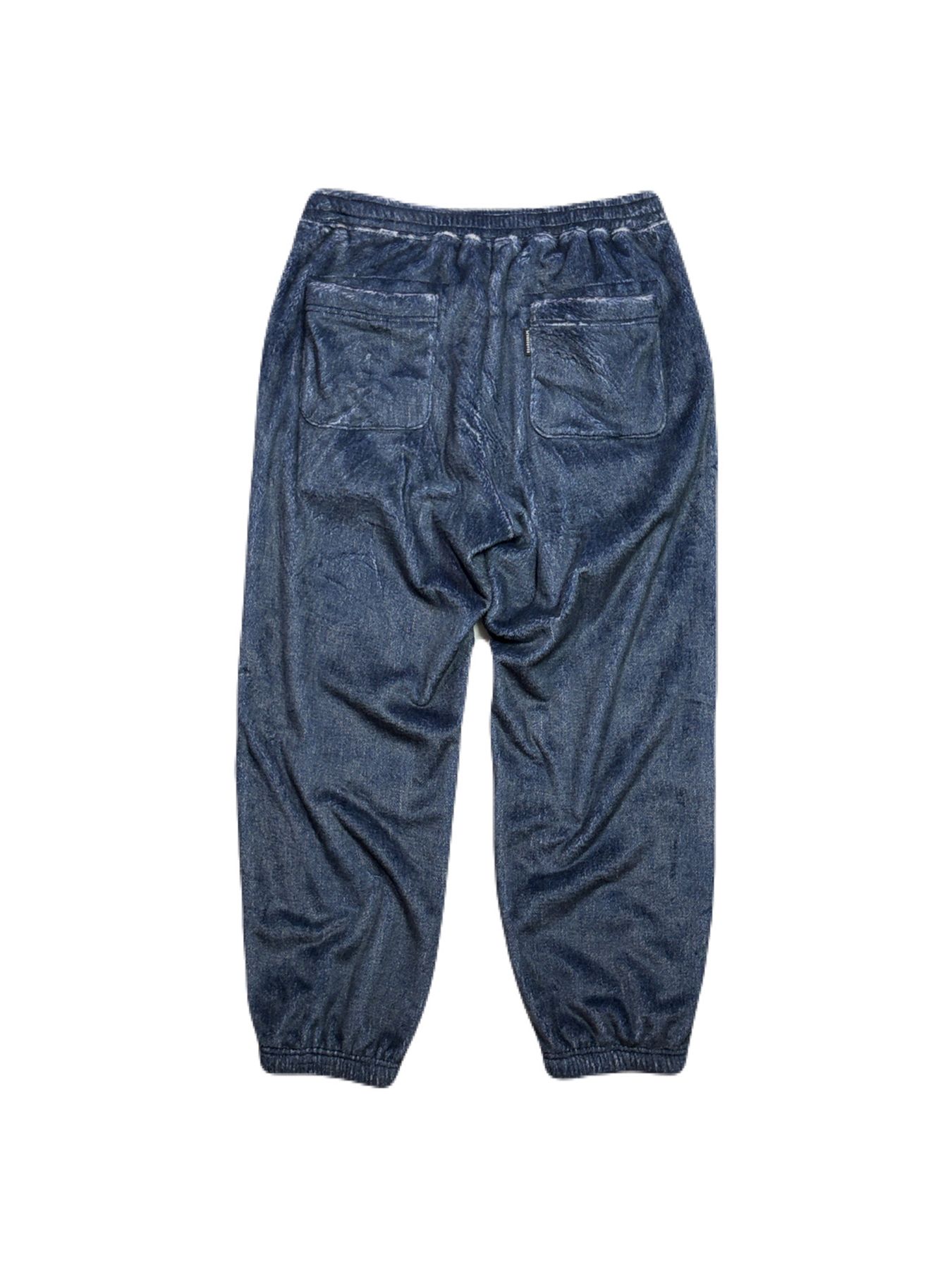 【予約品 3月9日(月) 18:00 締切】FLEECE DENIM PANTS / デニムプリント フリース イージーパンツ / ブルー