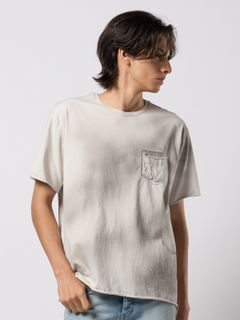 【予約品 9月23日(火) 締切】spray dye leather pocket-T / スプレーダイ レザーポケットTシャツ / グレージュ×シルバー