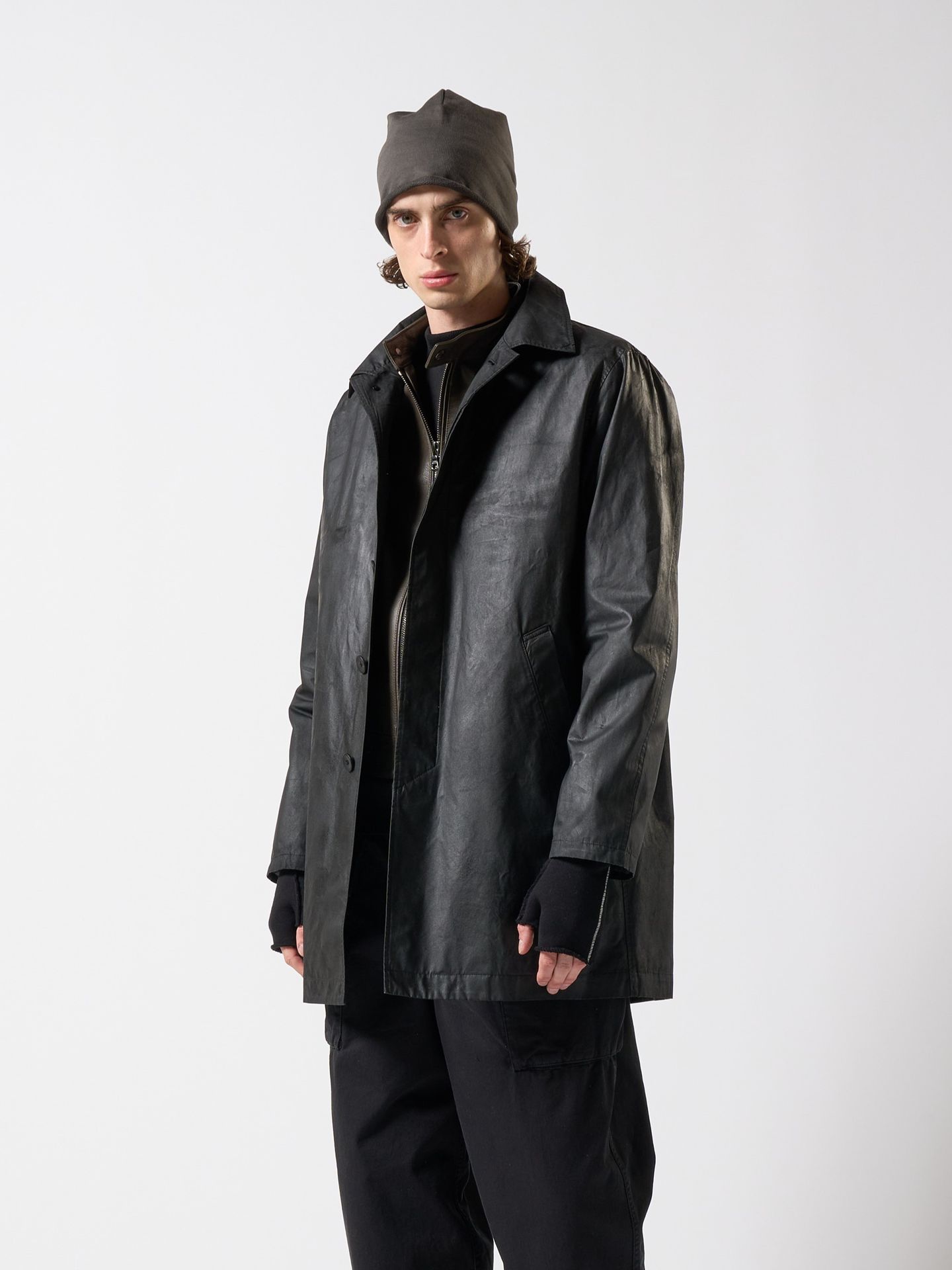【予約品】 oild soutien collar coat / ステンカラーコート / ブラック