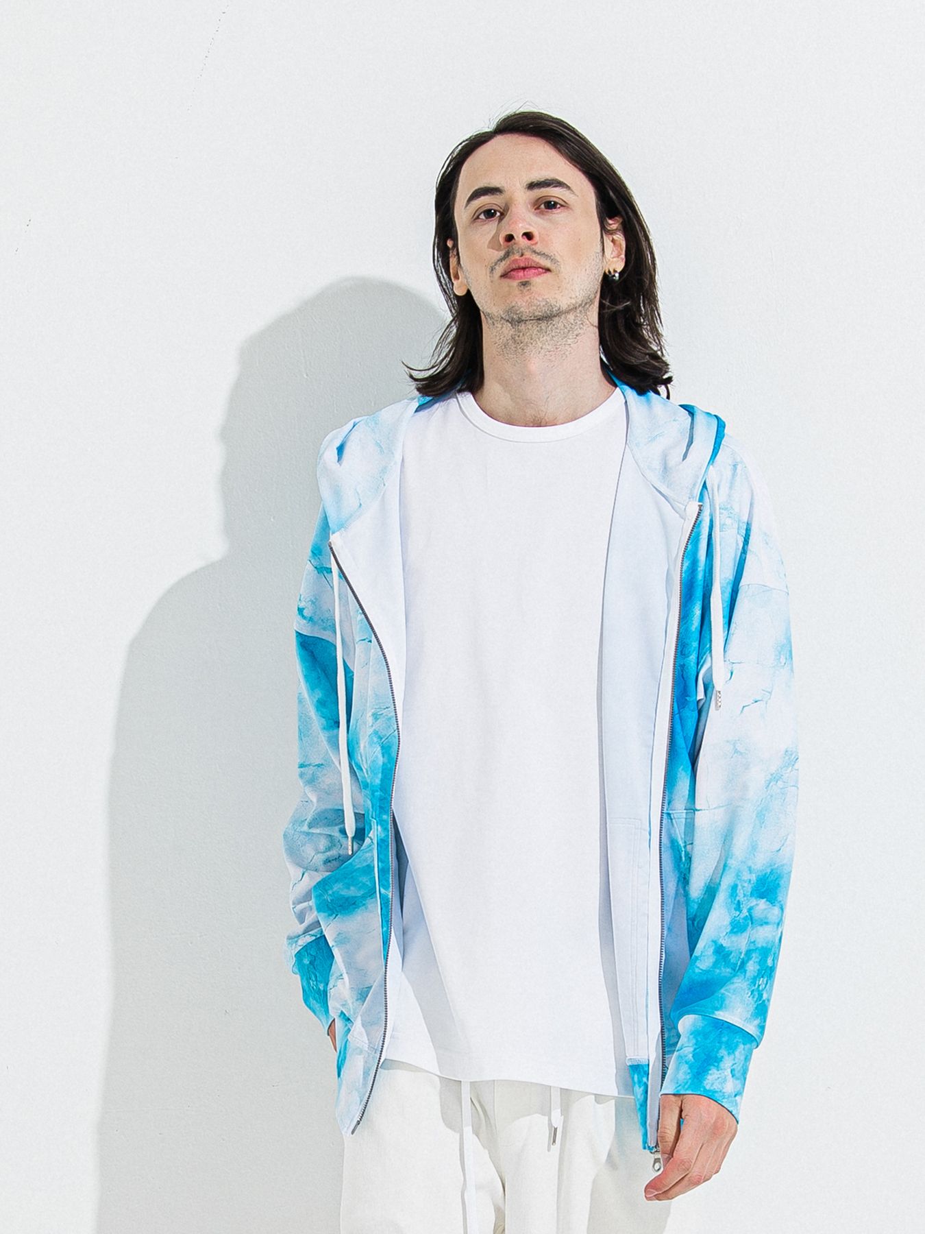 【予約品 】RASH OVER ZIPUP HOODIE / ラッシュガード オーバーサイズジップアップパーカー / マーブルブルー