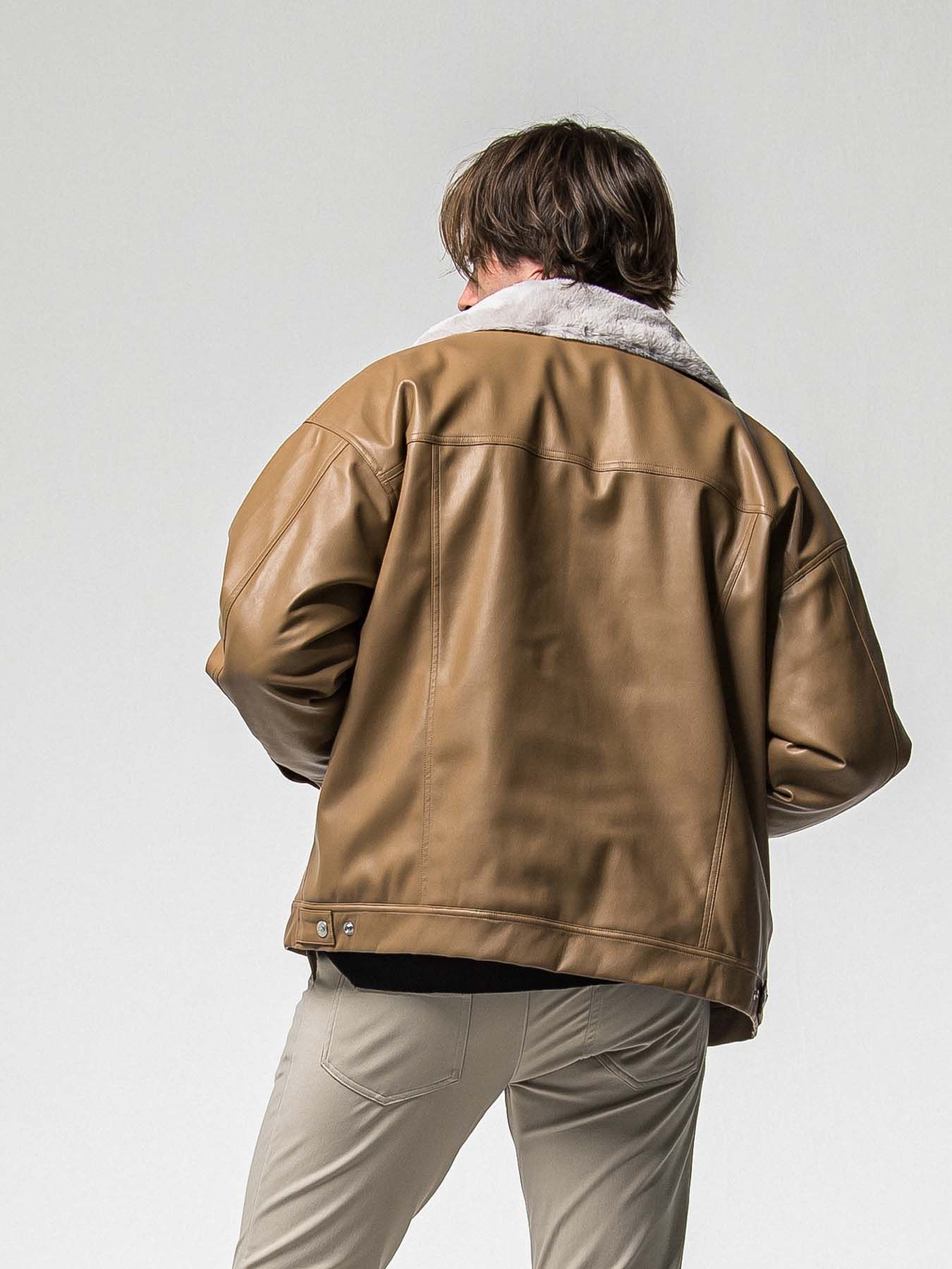 【予約品 8月31日(日) 締切】LEATHER FUR OVER G / レザーファーオーバーGジャケット / キャメル
