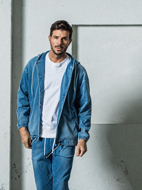 《予約11月17日19時締め》 DENIM JERSEY  coach hoodie / ジャケットパーカー / ライトインディゴ